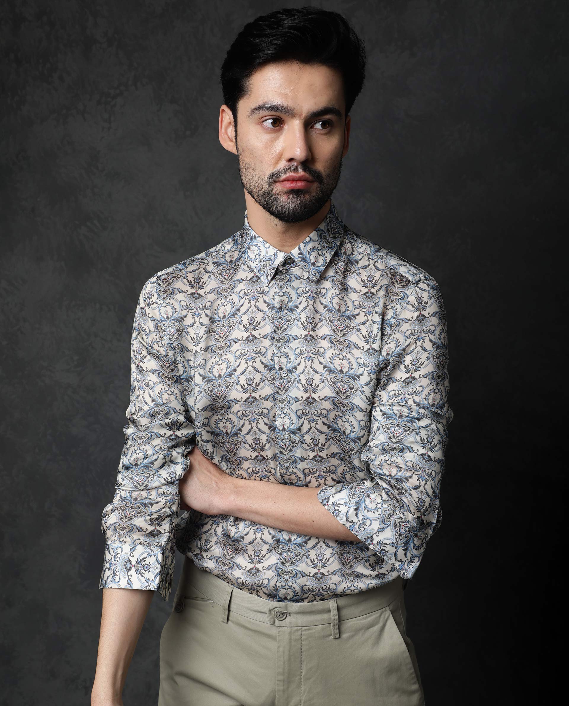 Rare Rabbit Men's Montor Beige Cotton Floral Print Regular Fit Full Sleeve Collared Shirt - Image 16