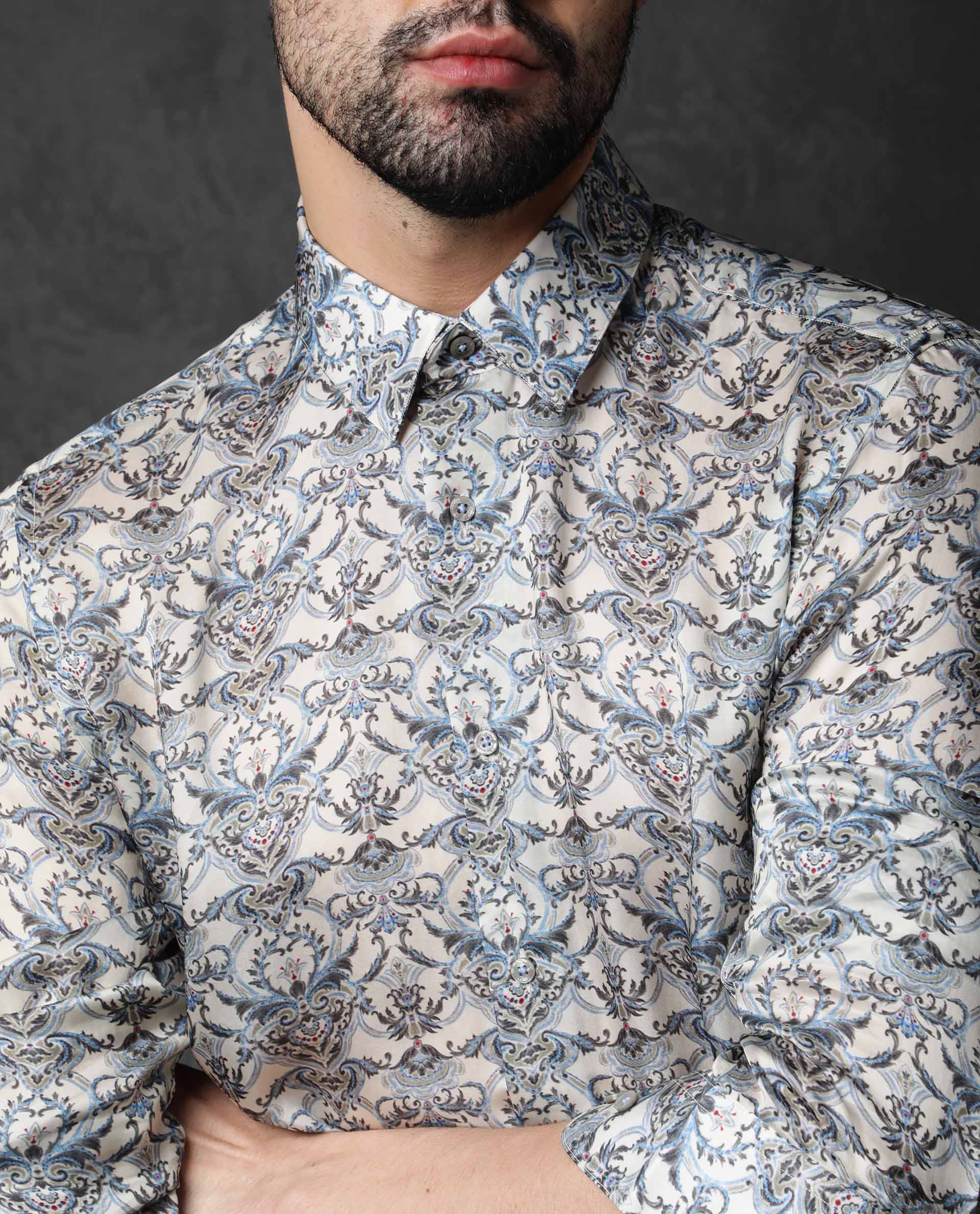Rare Rabbit Men's Montor Beige Cotton Floral Print Regular Fit Full Sleeve Collared Shirt - Image 2