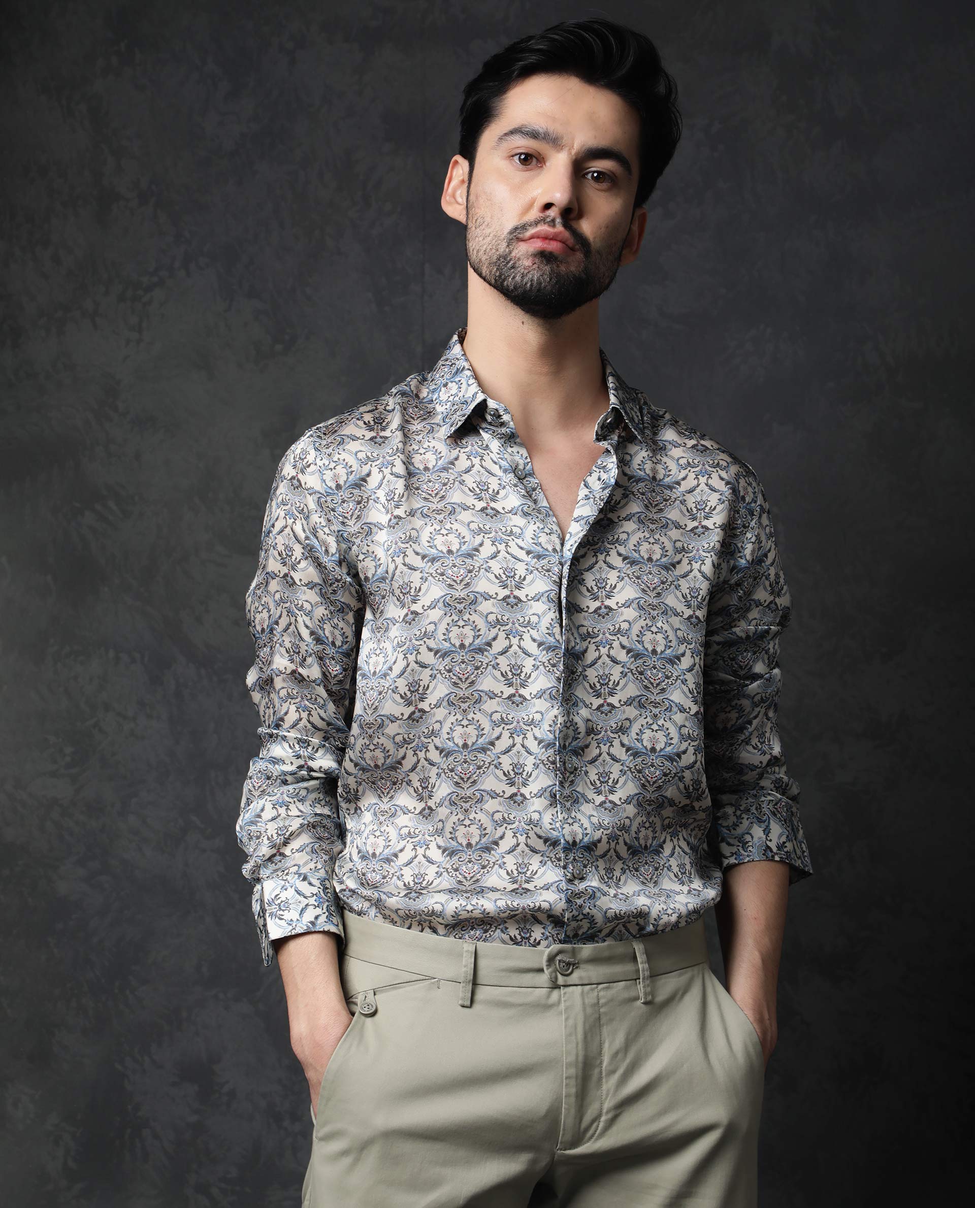 Rare Rabbit Men's Montor Beige Cotton Floral Print Regular Fit Full Sleeve Collared Shirt - Image 4