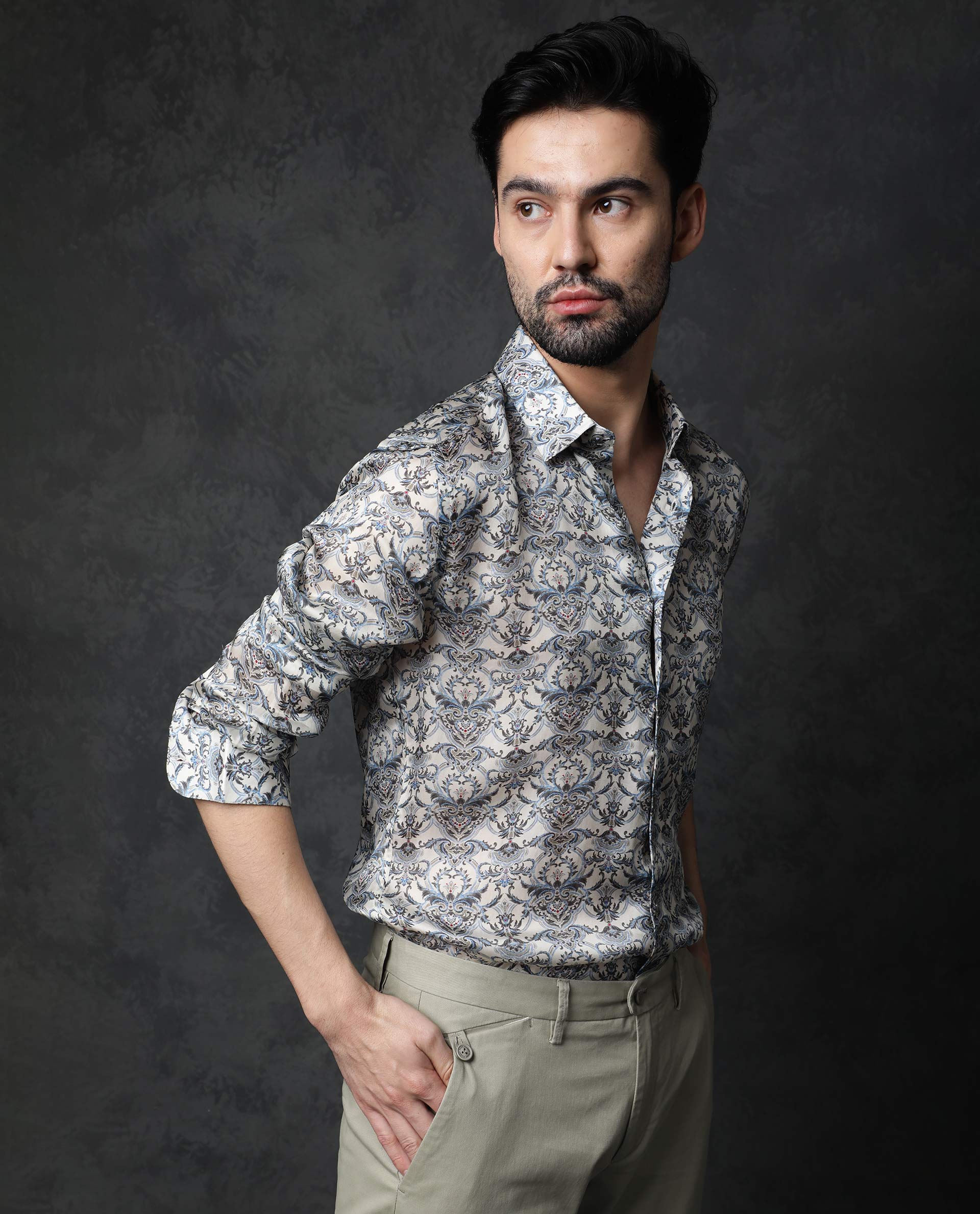 Rare Rabbit Men's Montor Beige Cotton Floral Print Regular Fit Full Sleeve Collared Shirt - Image 5