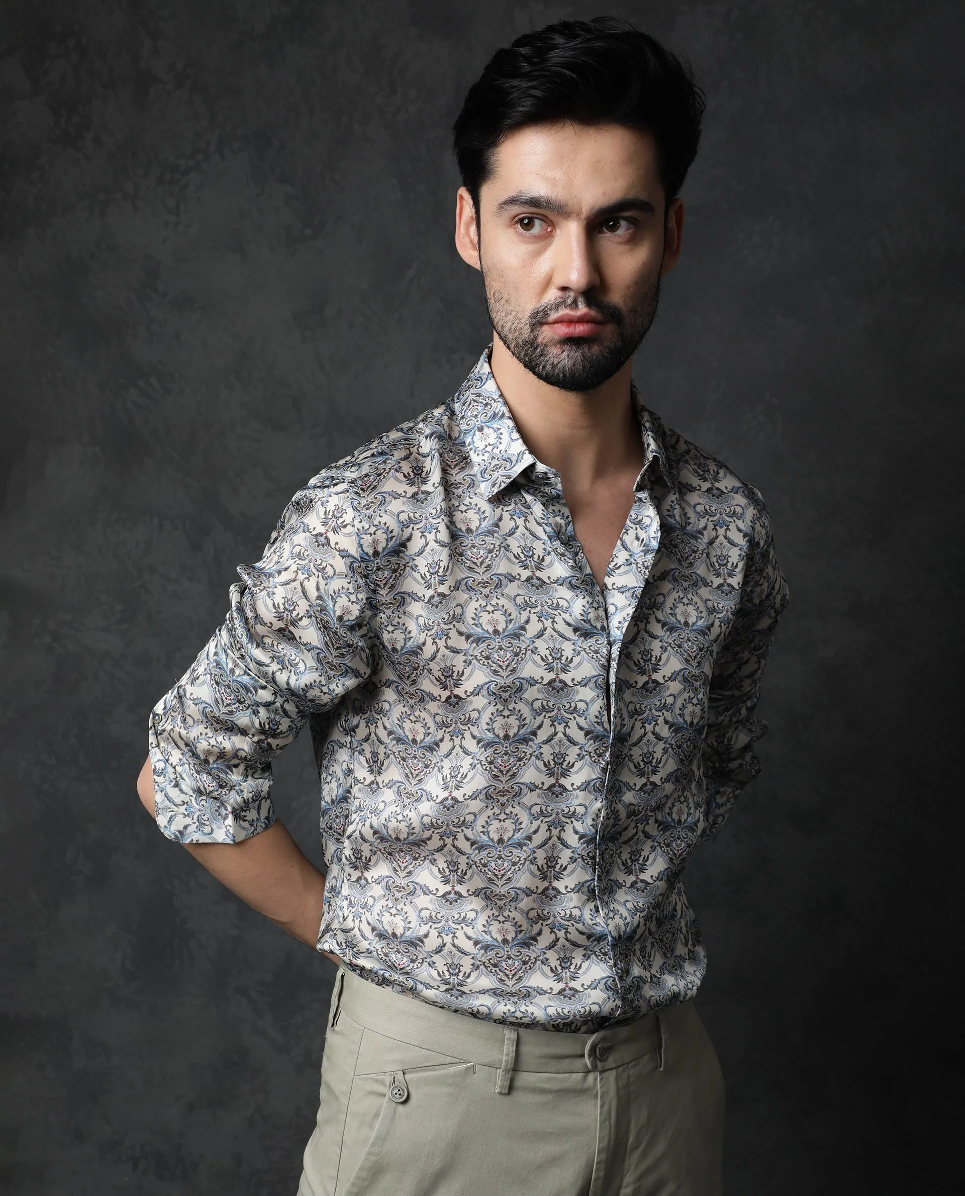 Rare Rabbit Men's Montor Beige Cotton Floral Print Regular Fit Full Sleeve Collared Shirt - Image 6