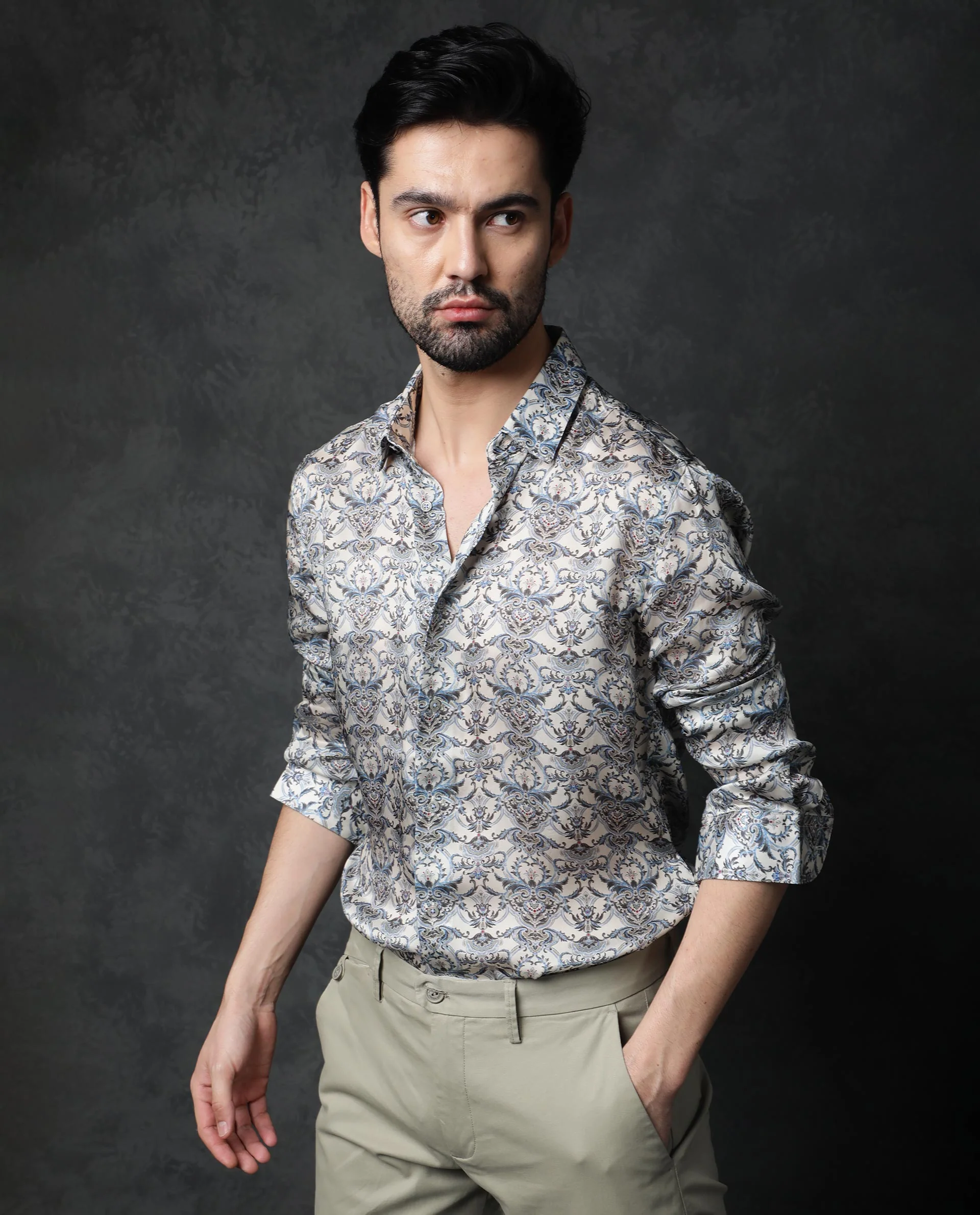Rare Rabbit Men's Montor Beige Cotton Floral Print Regular Fit Full Sleeve Collared Shirt - Image 7
