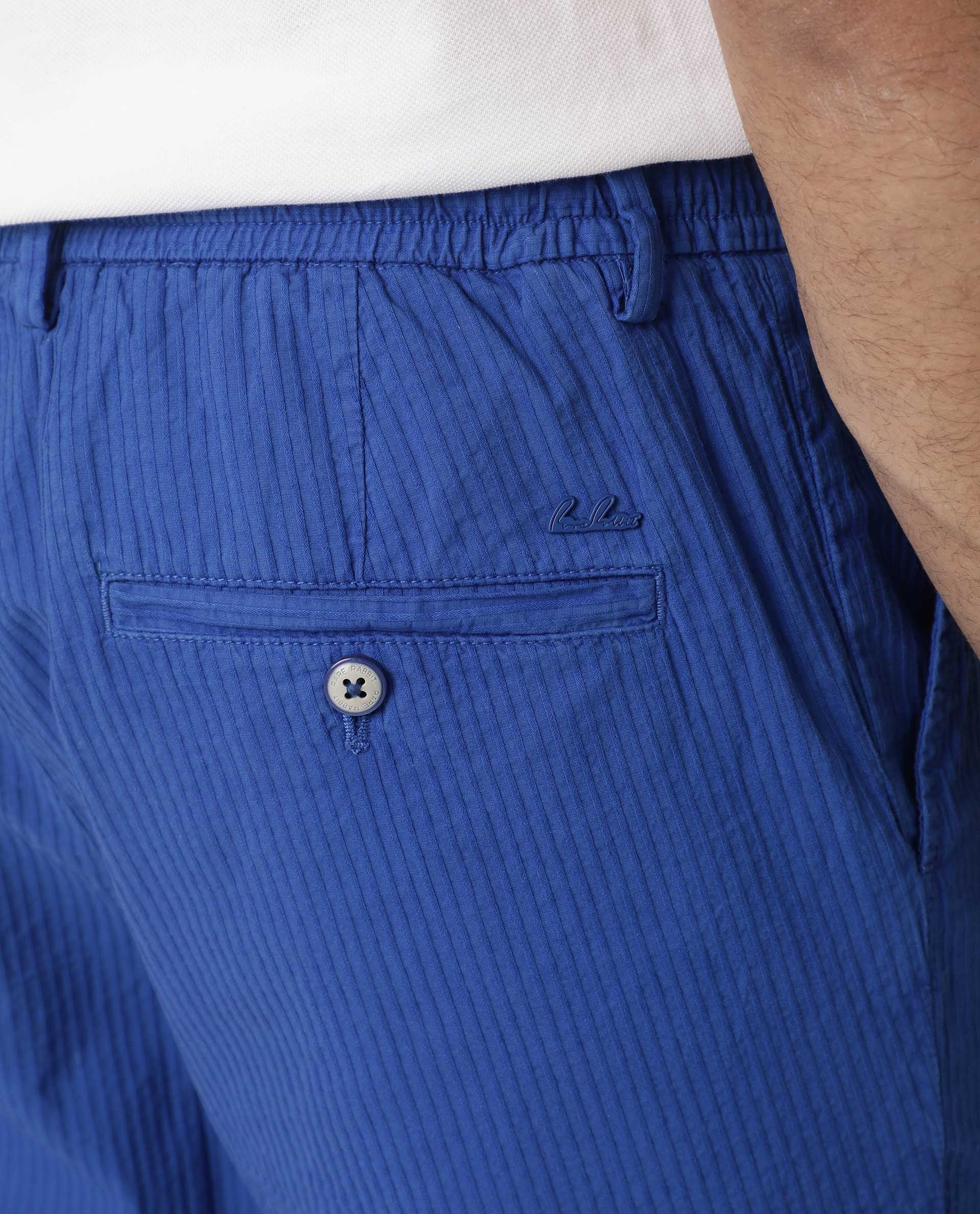 Rare Rabbit Men's Monty Fluorescent Blue Cotton Striped Print Regular Fit Shorts - Image 4