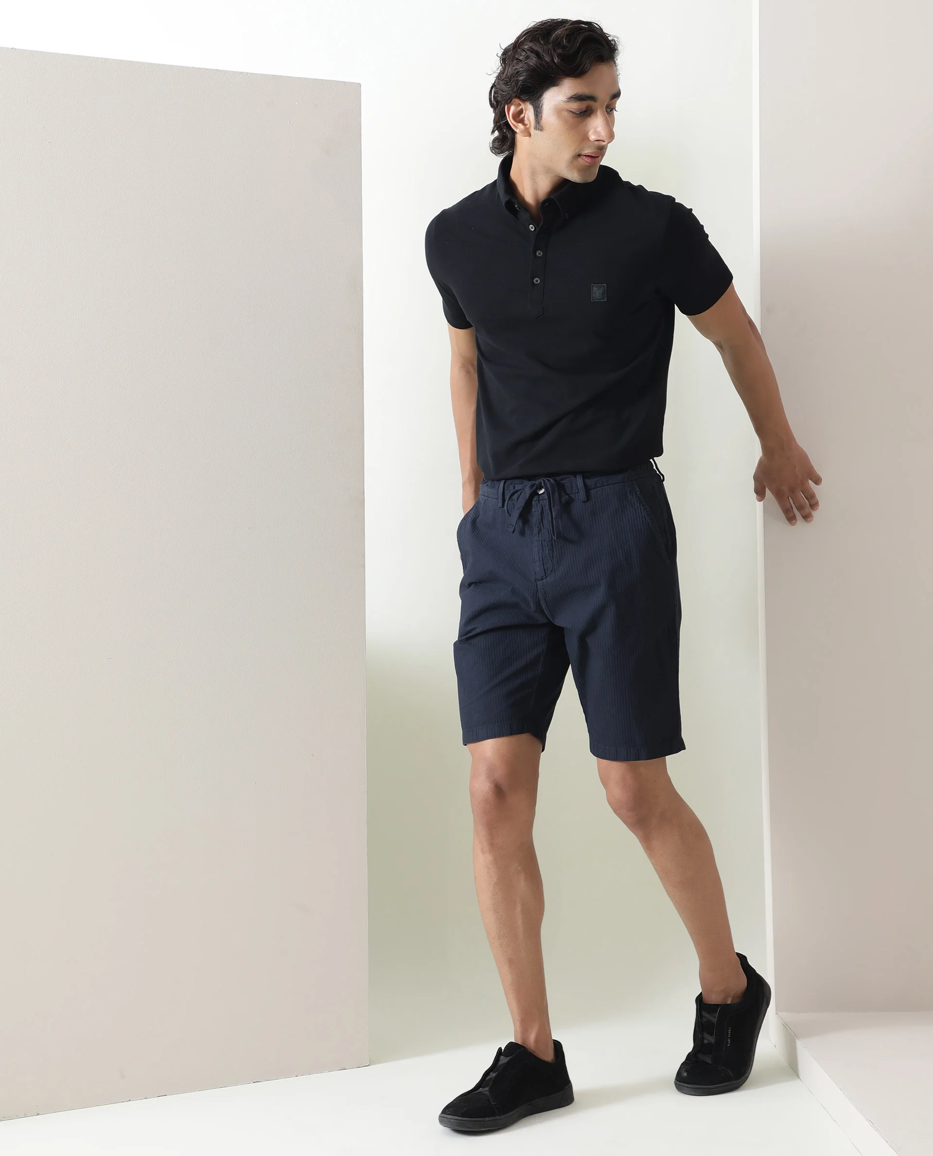 Rare Rabbit Men's Monty Navy Cotton Striped Print Regular Fit Shorts - Image 2