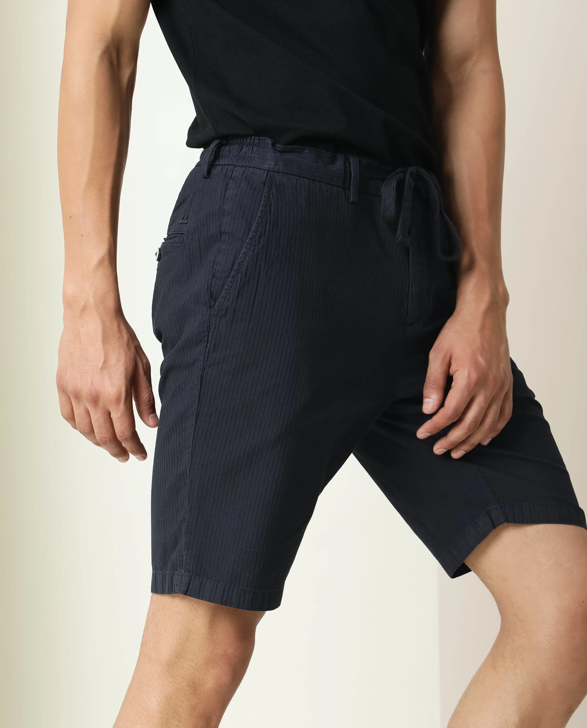 Rare Rabbit Men's Monty Navy Cotton Striped Print Regular Fit Shorts - Image 5