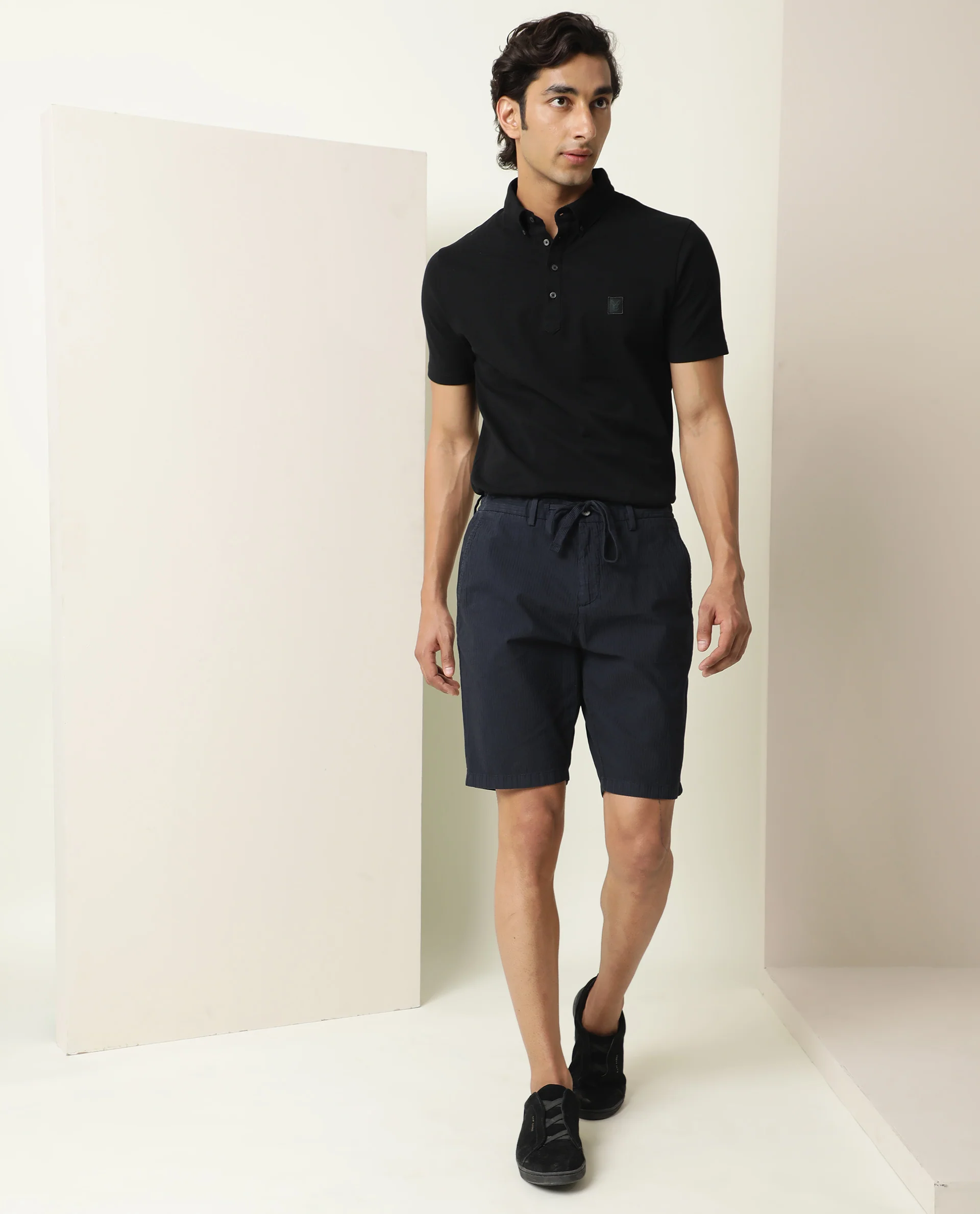 Rare Rabbit Men's Monty Navy Cotton Striped Print Regular Fit Shorts - Image 6