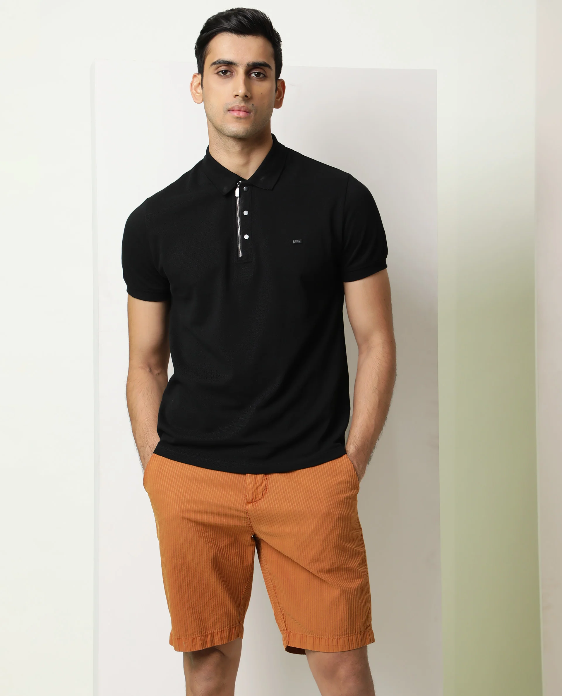 Rare Rabbit Men's Monty Orange Cotton Striped Print Regular Fit Shorts - Image 2