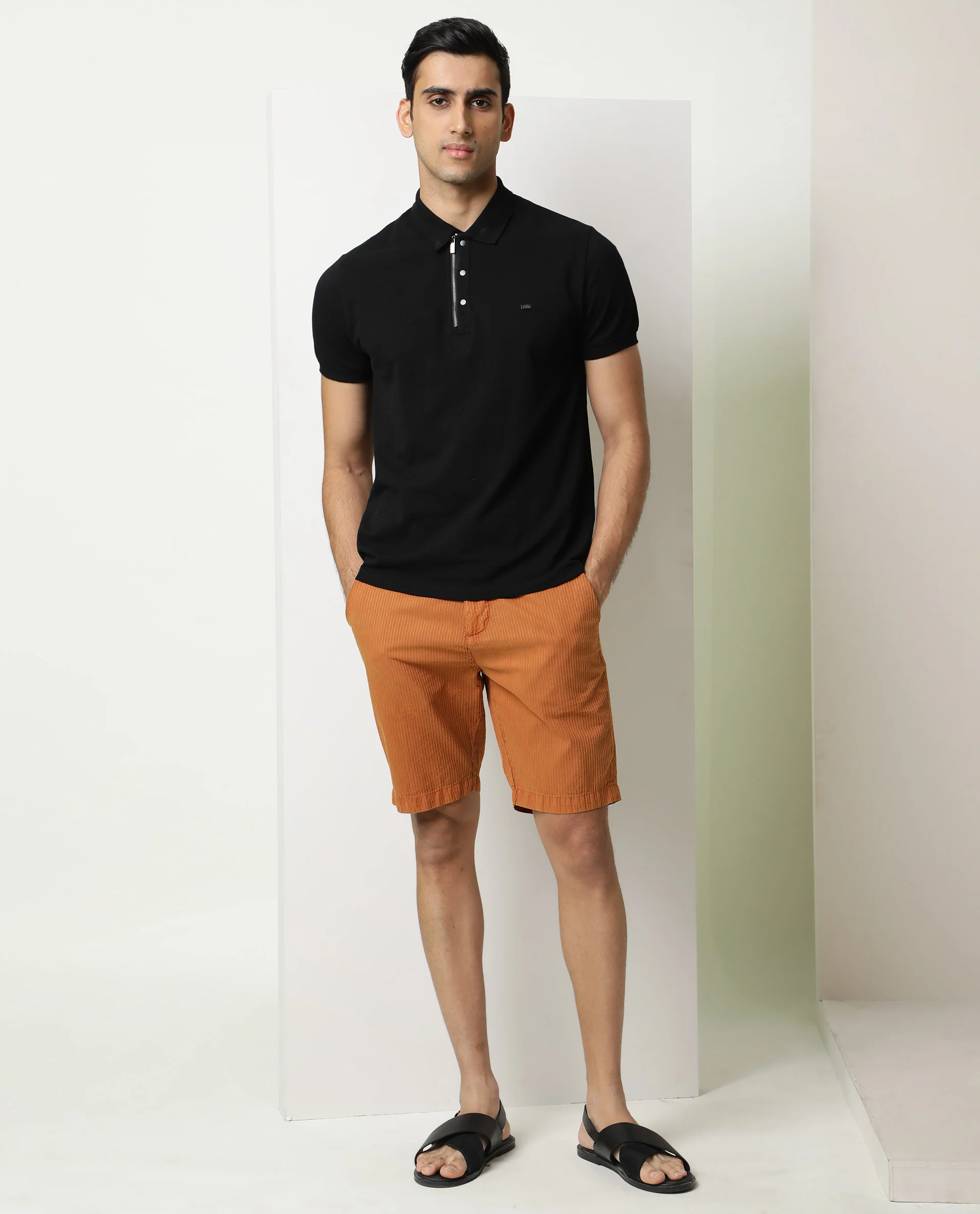 Rare Rabbit Men's Monty Orange Cotton Striped Print Regular Fit Shorts - Image 5