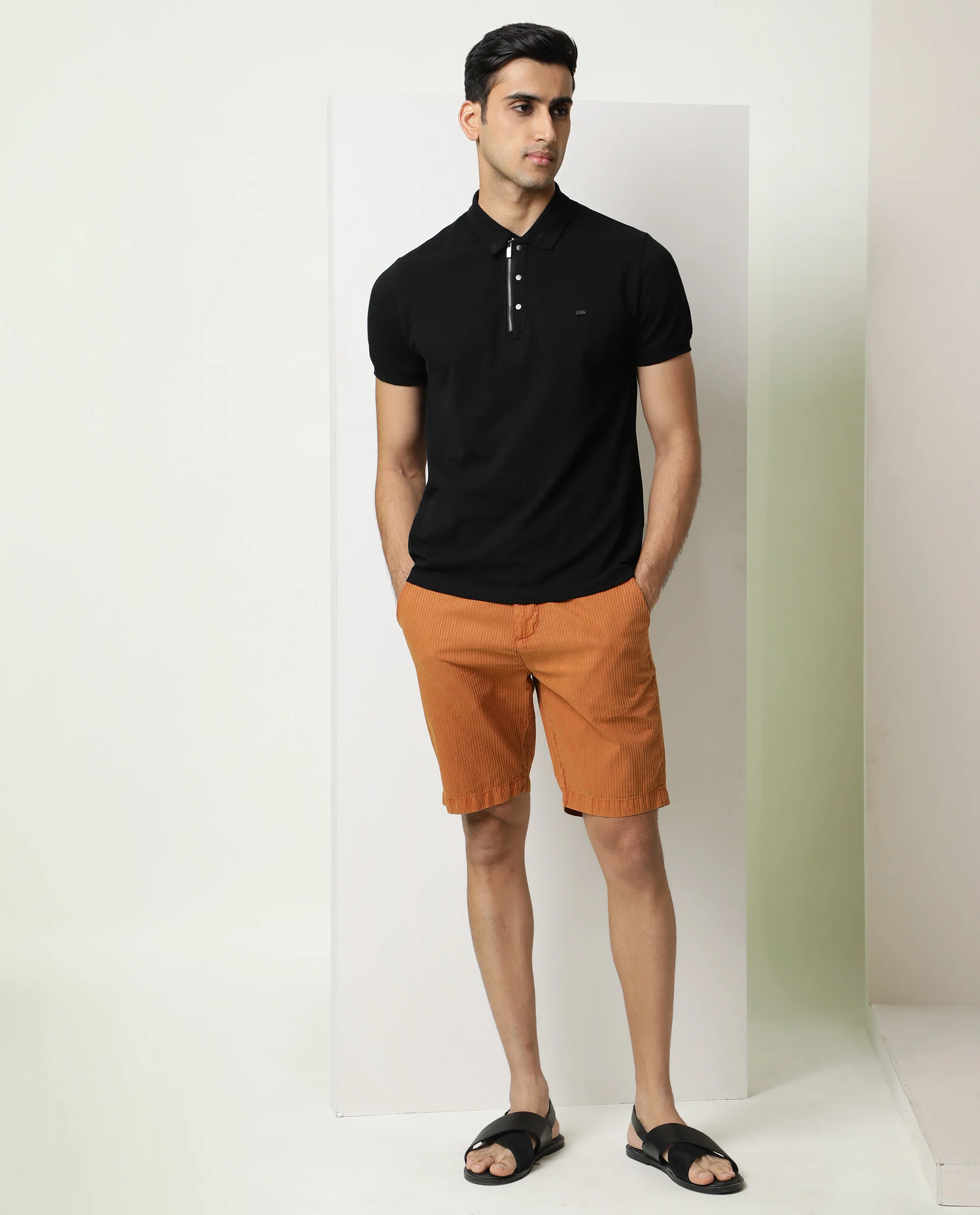 Rare Rabbit Men's Monty Orange Cotton Striped Print Regular Fit Shorts - Image 6