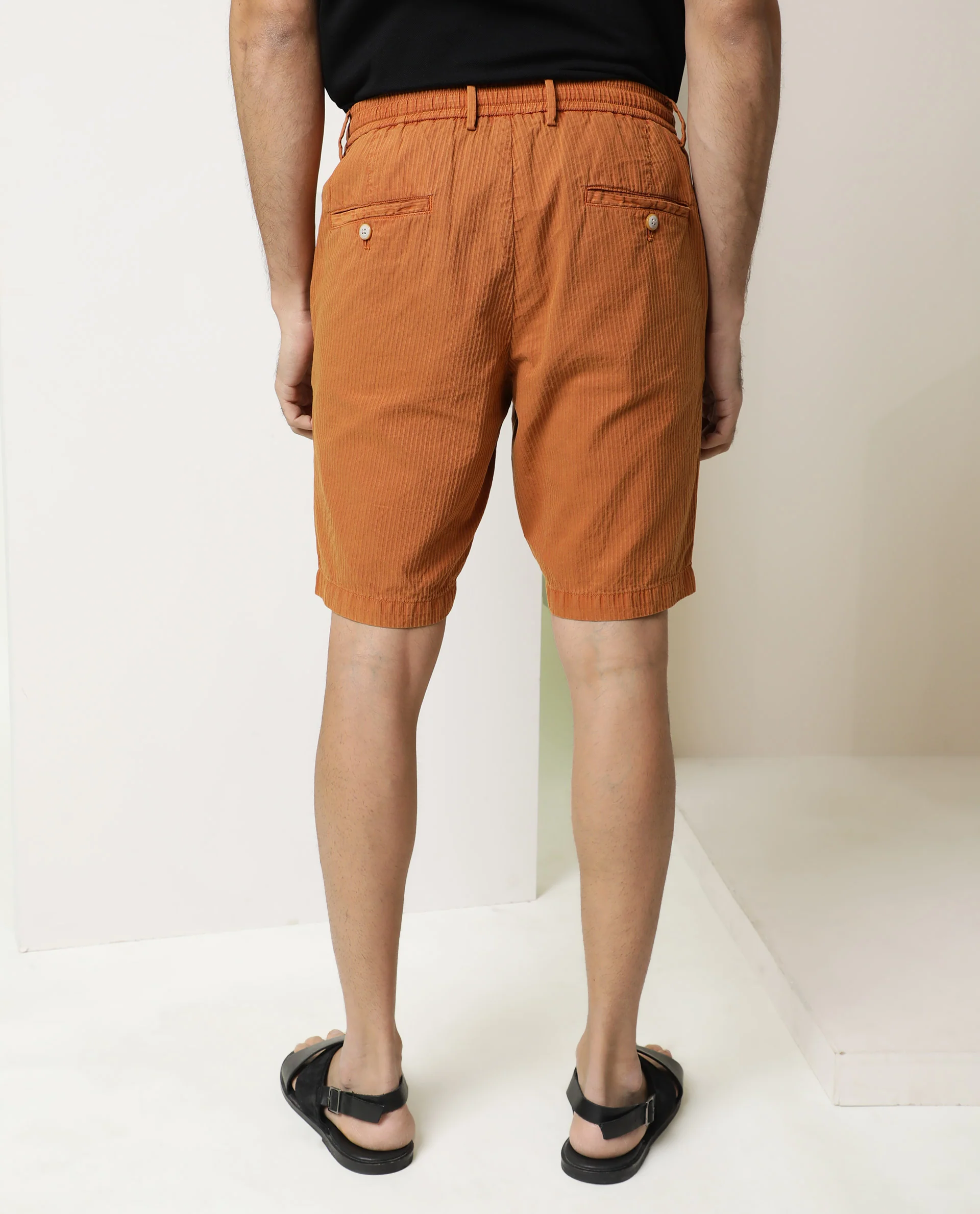 Rare Rabbit Men's Monty Orange Cotton Striped Print Regular Fit Shorts - Image 7