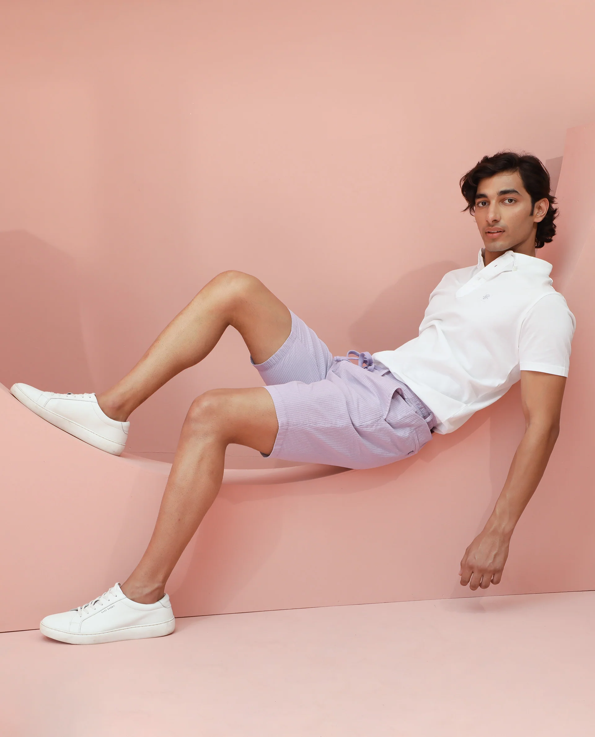 Rare Rabbit Men's Monty Purple Cotton Striped Print Regular Fit Shorts - Image 4