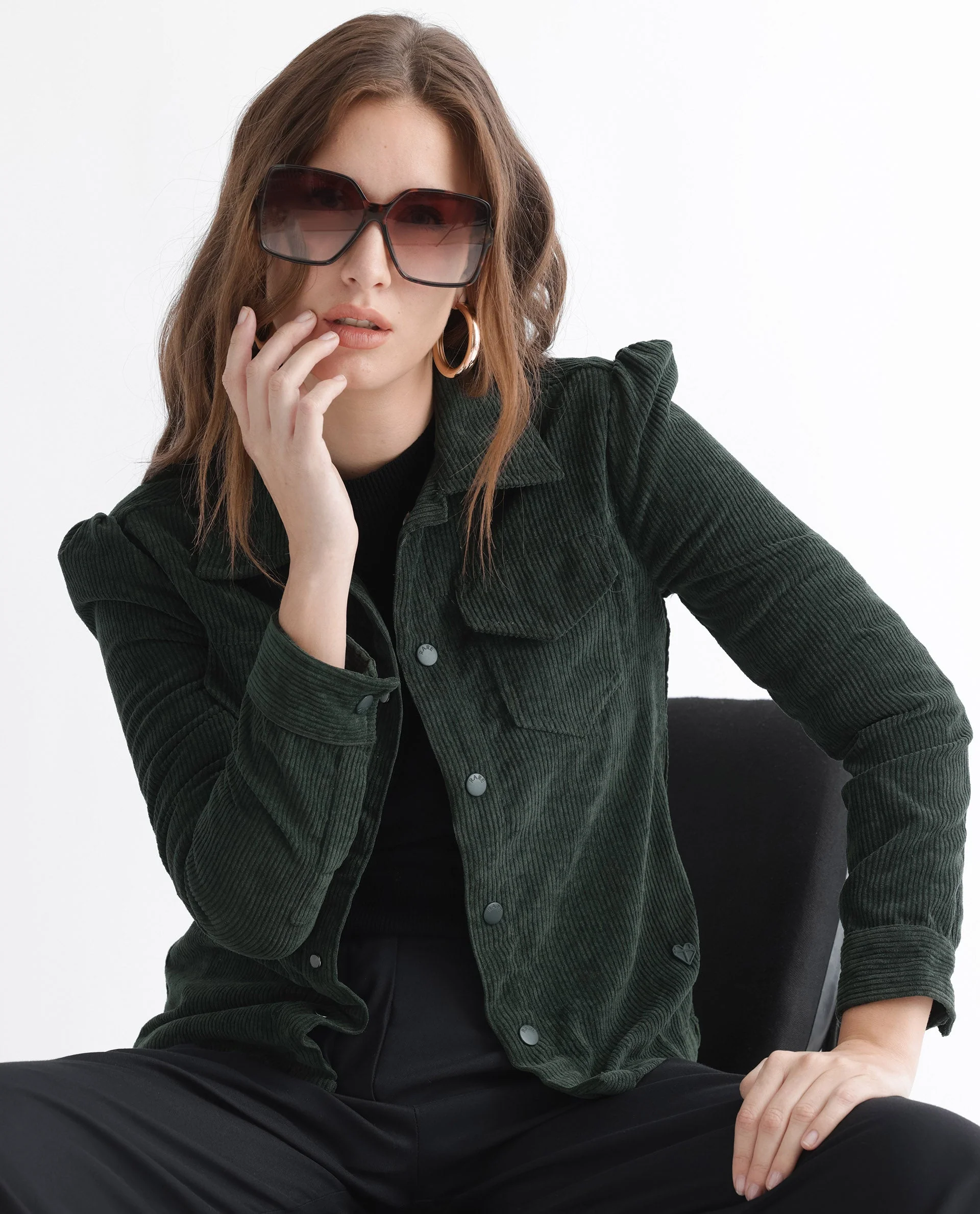 Rareism Women's Mooney Green Polyester Spread Collar Plain Regular Fit Jacket