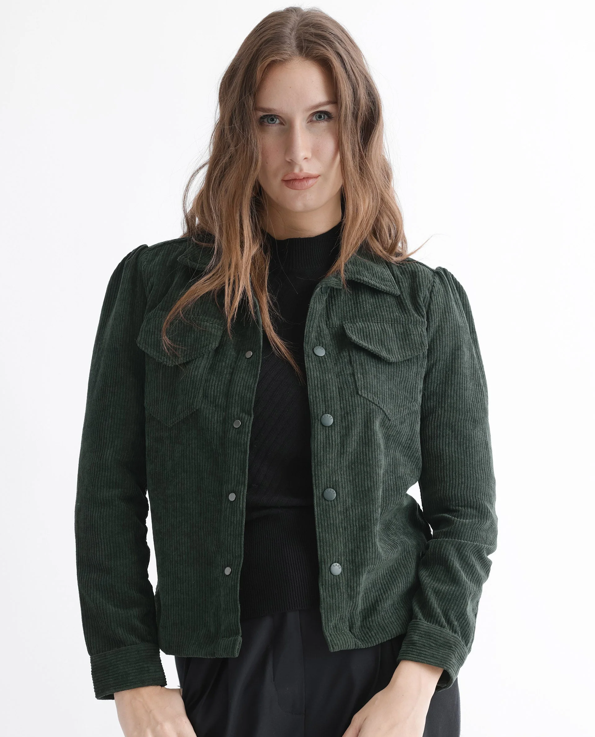 Rareism Women's Mooney Green Polyester Spread Collar Plain Regular Fit Jacket - Image 4