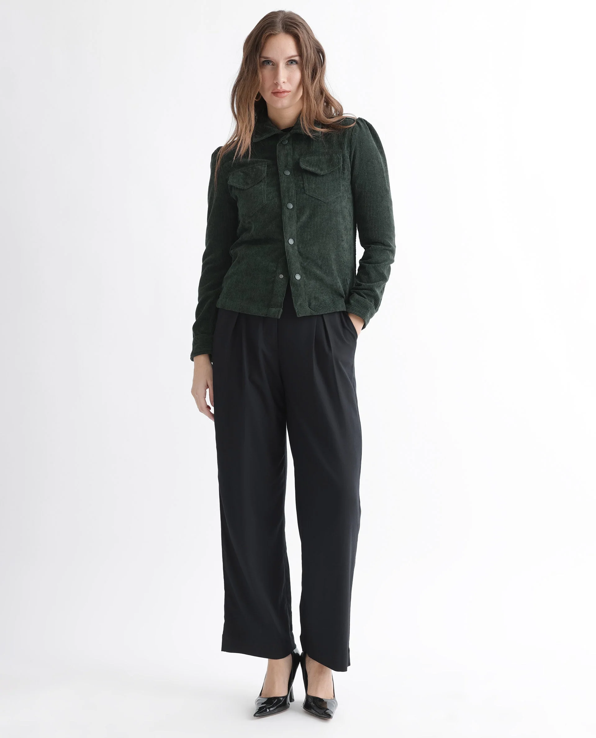 Rareism Women's Mooney Green Polyester Spread Collar Plain Regular Fit Jacket - Image 8