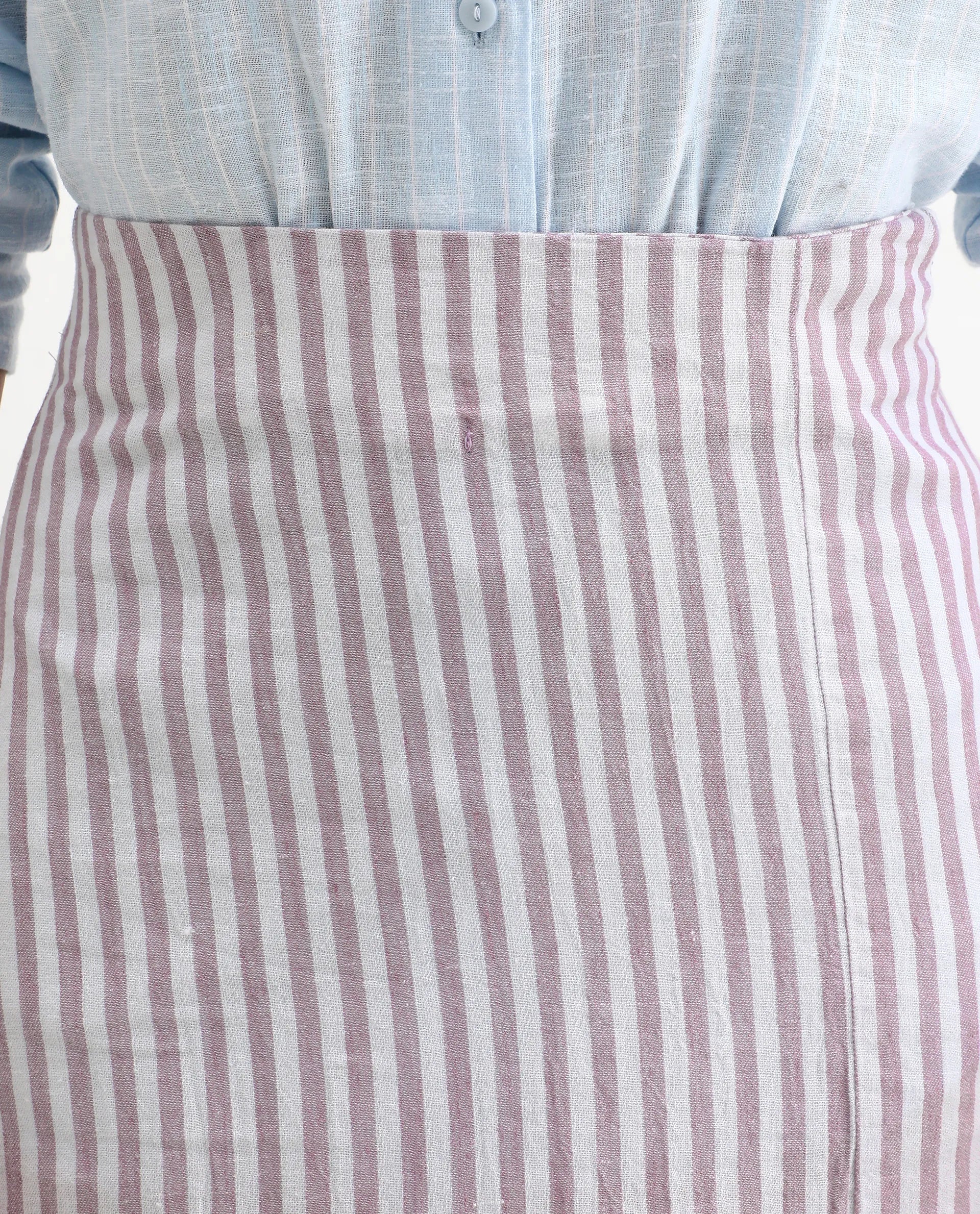 Rareism Women's Moonly Lilac Linen Striped Midi Slim Fit Skirt - Image 5