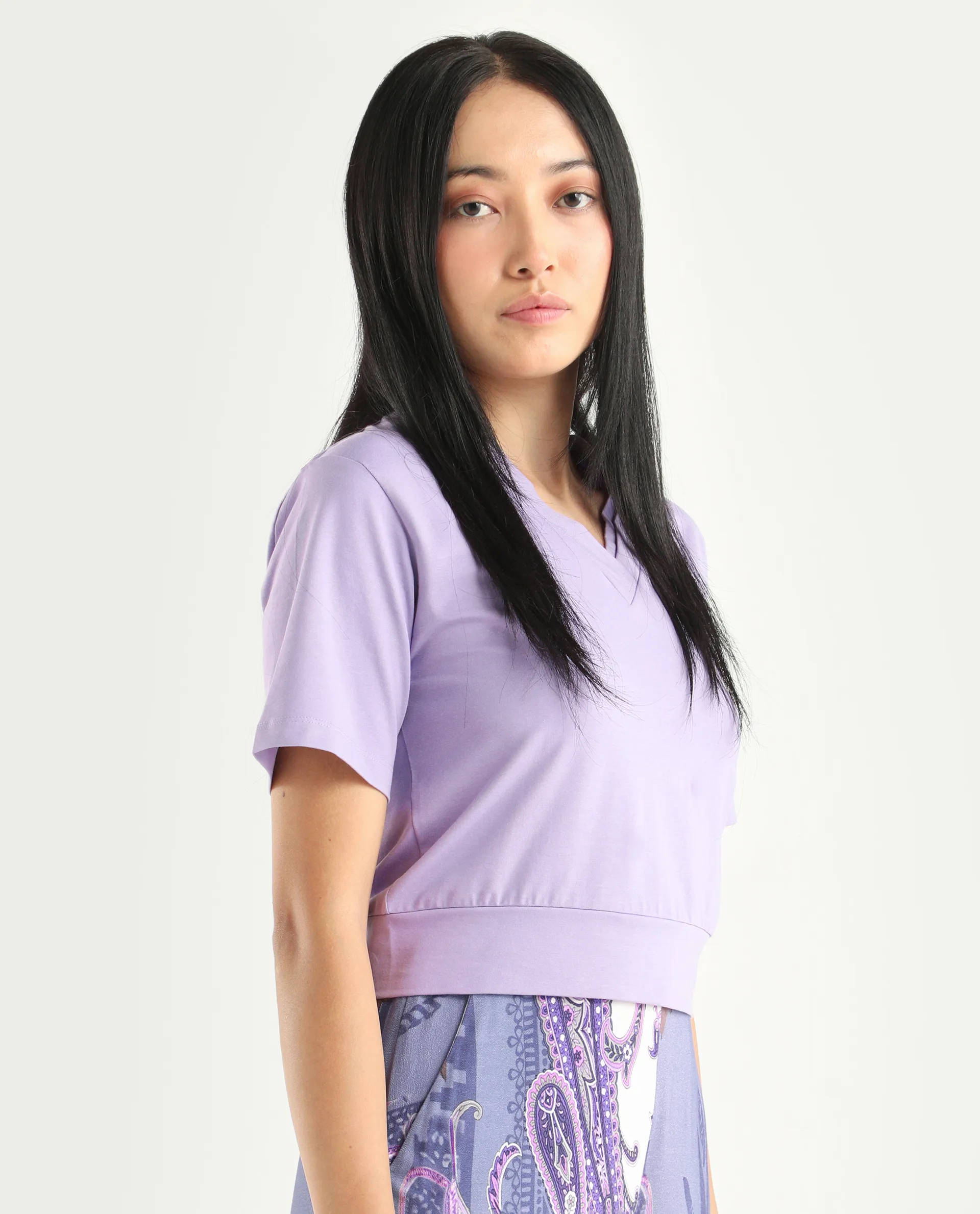 Rareism Women's Moonray Light Purple Knit V-Neck Plain Regular Fit Top - Image 5