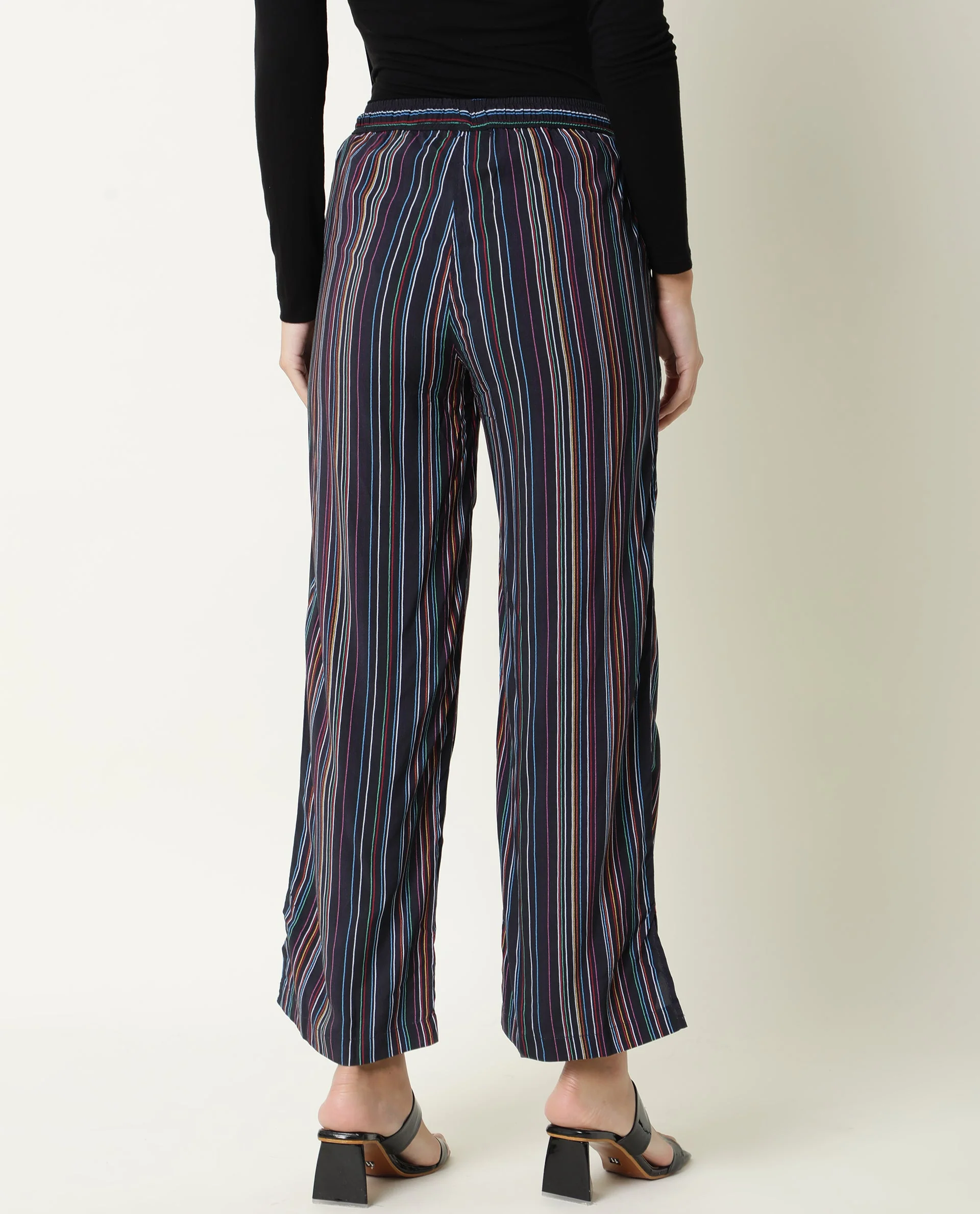 Rareism Women's Moose Black Viscose Striped Ankle Length Tailored Trouser - Image 5