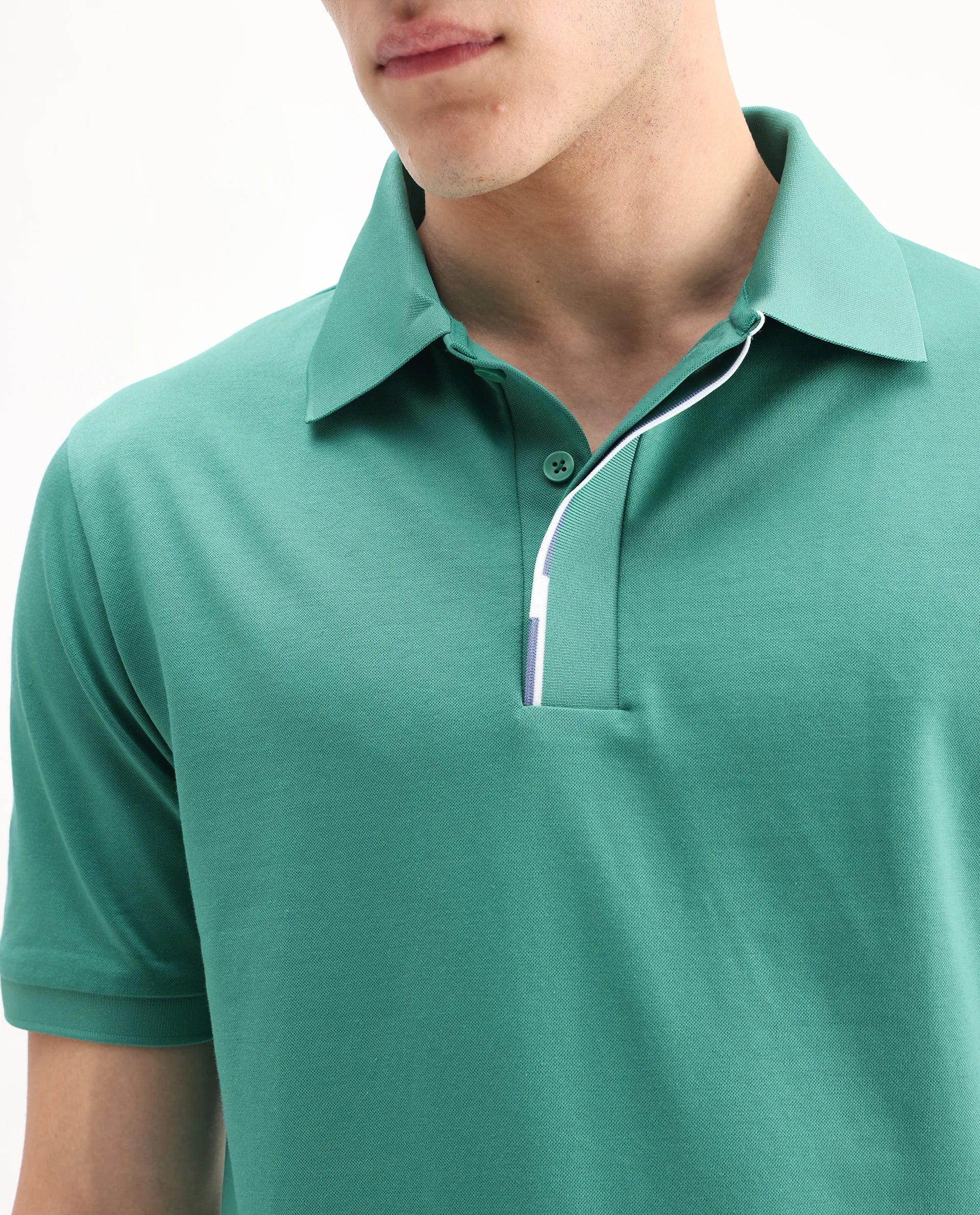 Rare Rabbit Men's Mor Light Green Cotton Blend Plain Regular Fit Half Sleeve Polo - Image 4