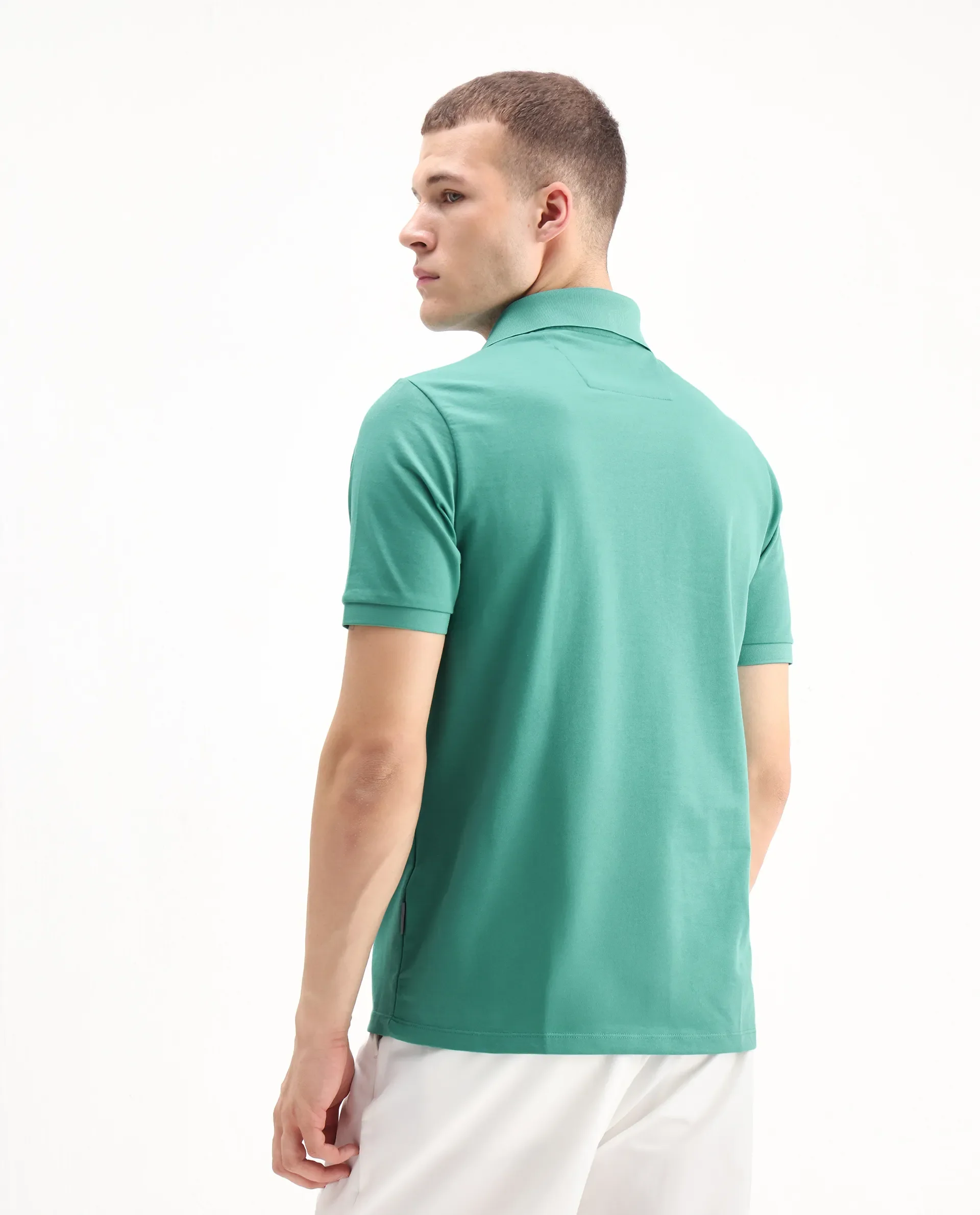 Rare Rabbit Men's Mor Light Green Cotton Blend Plain Regular Fit Half Sleeve Polo - Image 6