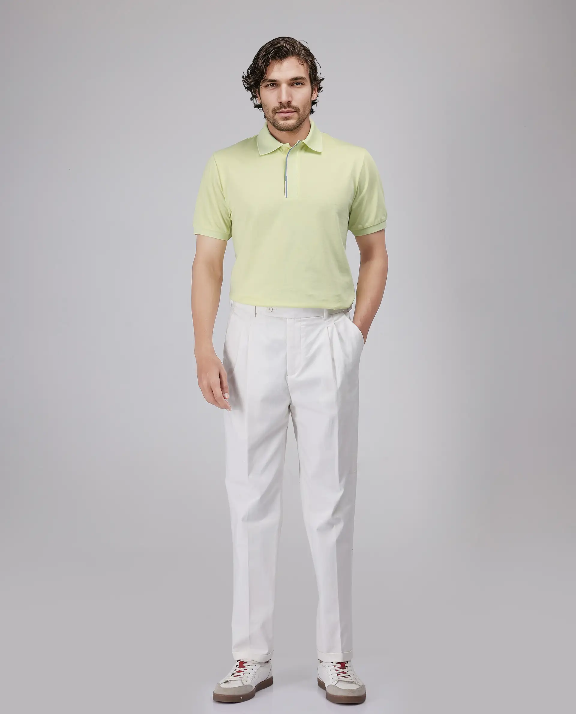 Rare Rabbit Men's Mor Light Yellow Cotton Blend Plain Regular Fit Half Sleeve Polo - Image 3