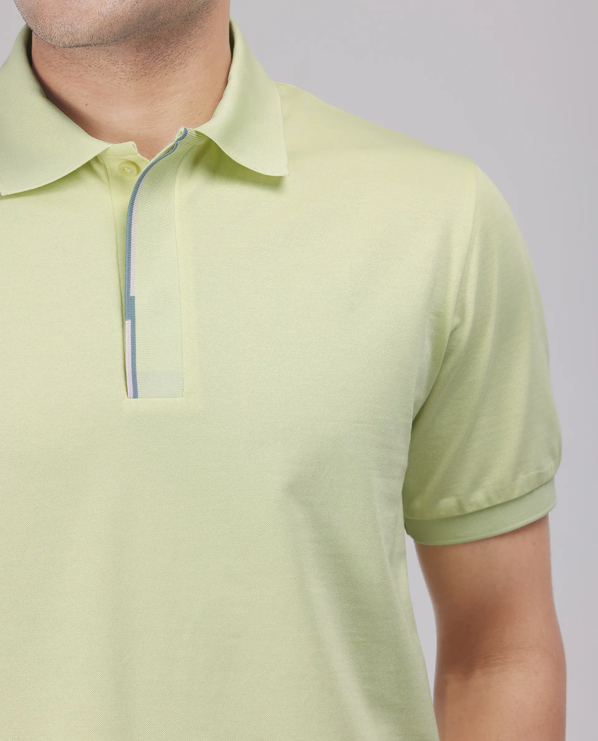 Rare Rabbit Men's Mor Light Yellow Cotton Blend Plain Regular Fit Half Sleeve Polo - Image 4