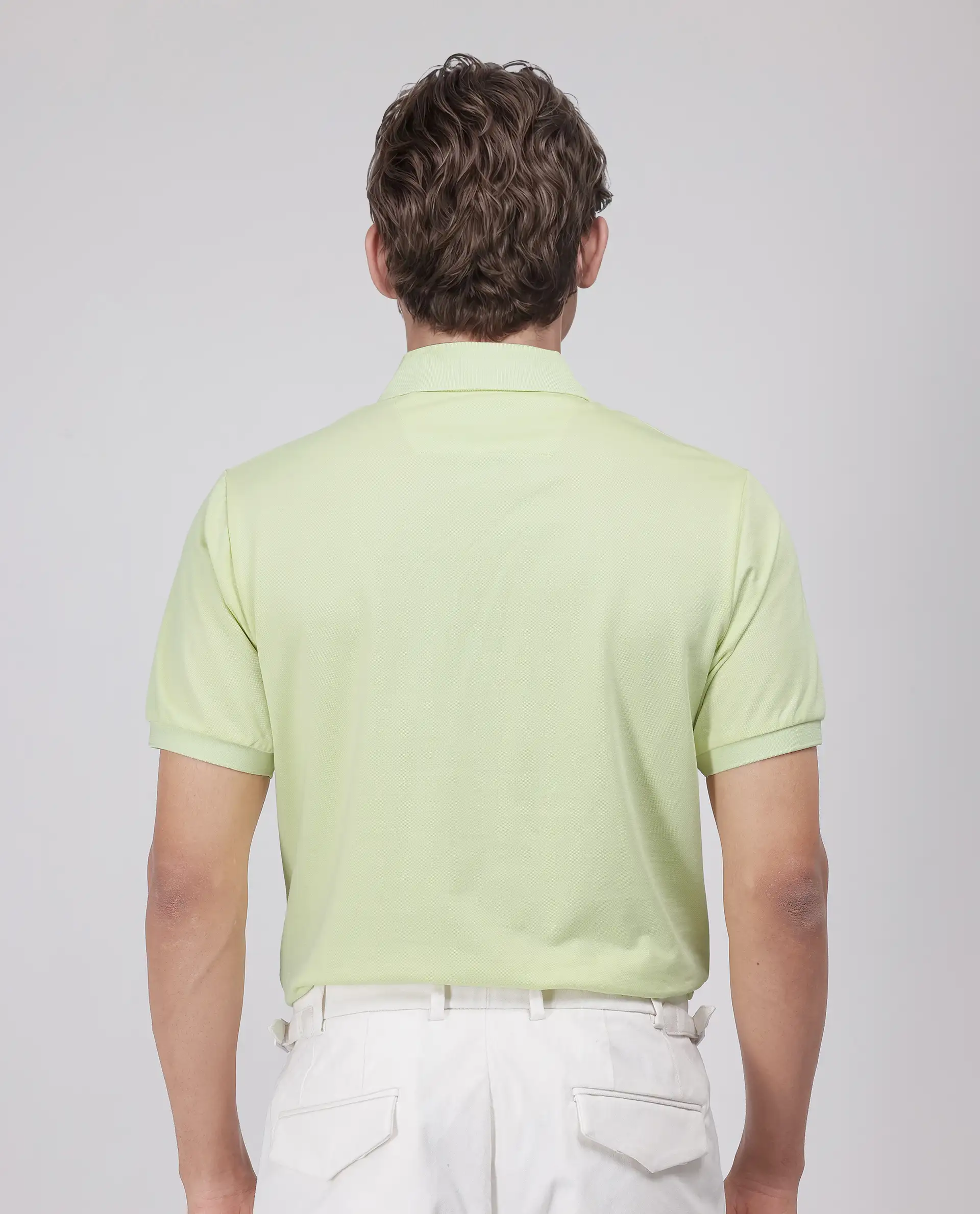 Rare Rabbit Men's Mor Light Yellow Cotton Blend Plain Regular Fit Half Sleeve Polo - Image 5