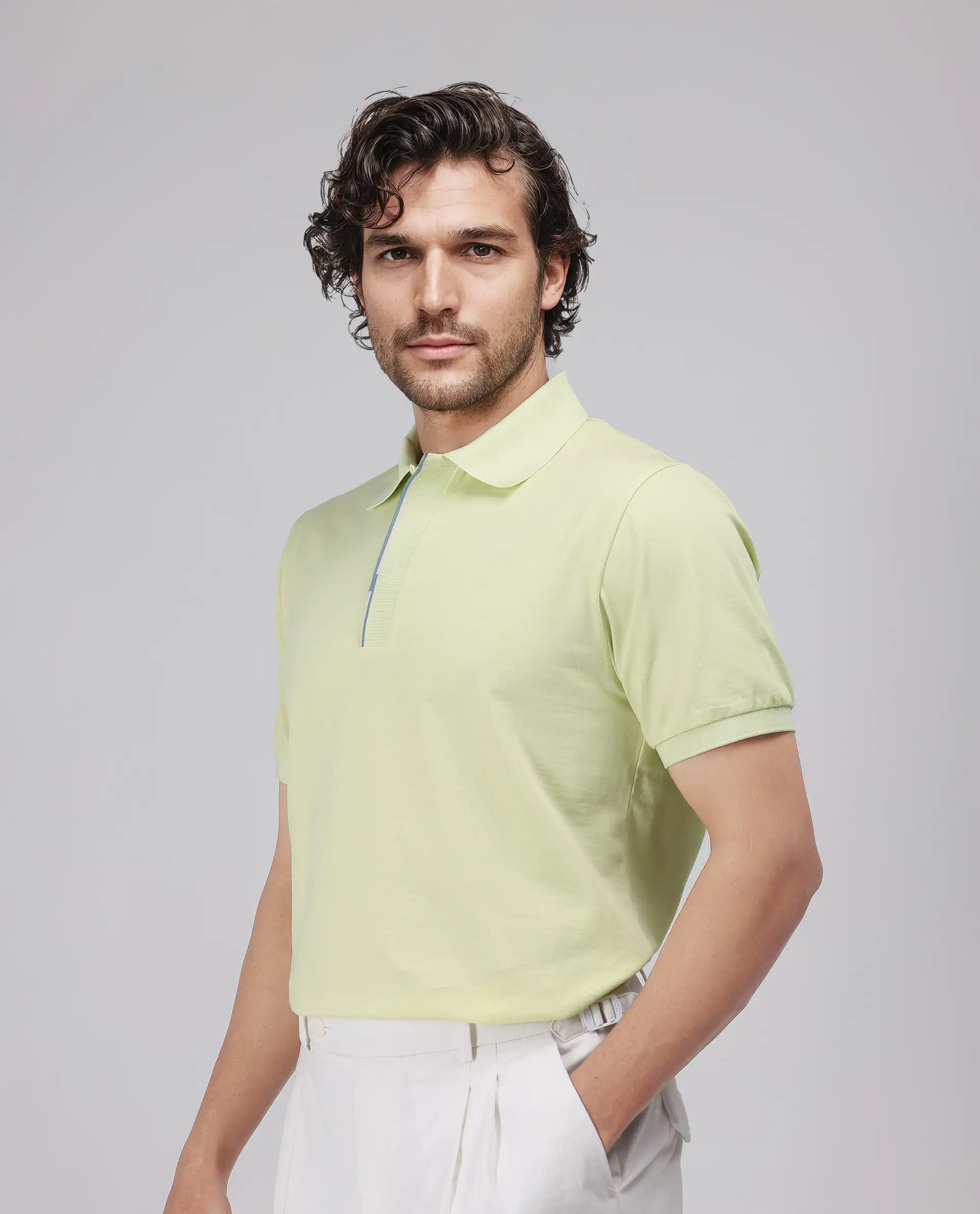 Rare Rabbit Men's Mor Light Yellow Cotton Blend Plain Regular Fit Half Sleeve Polo - Image 6