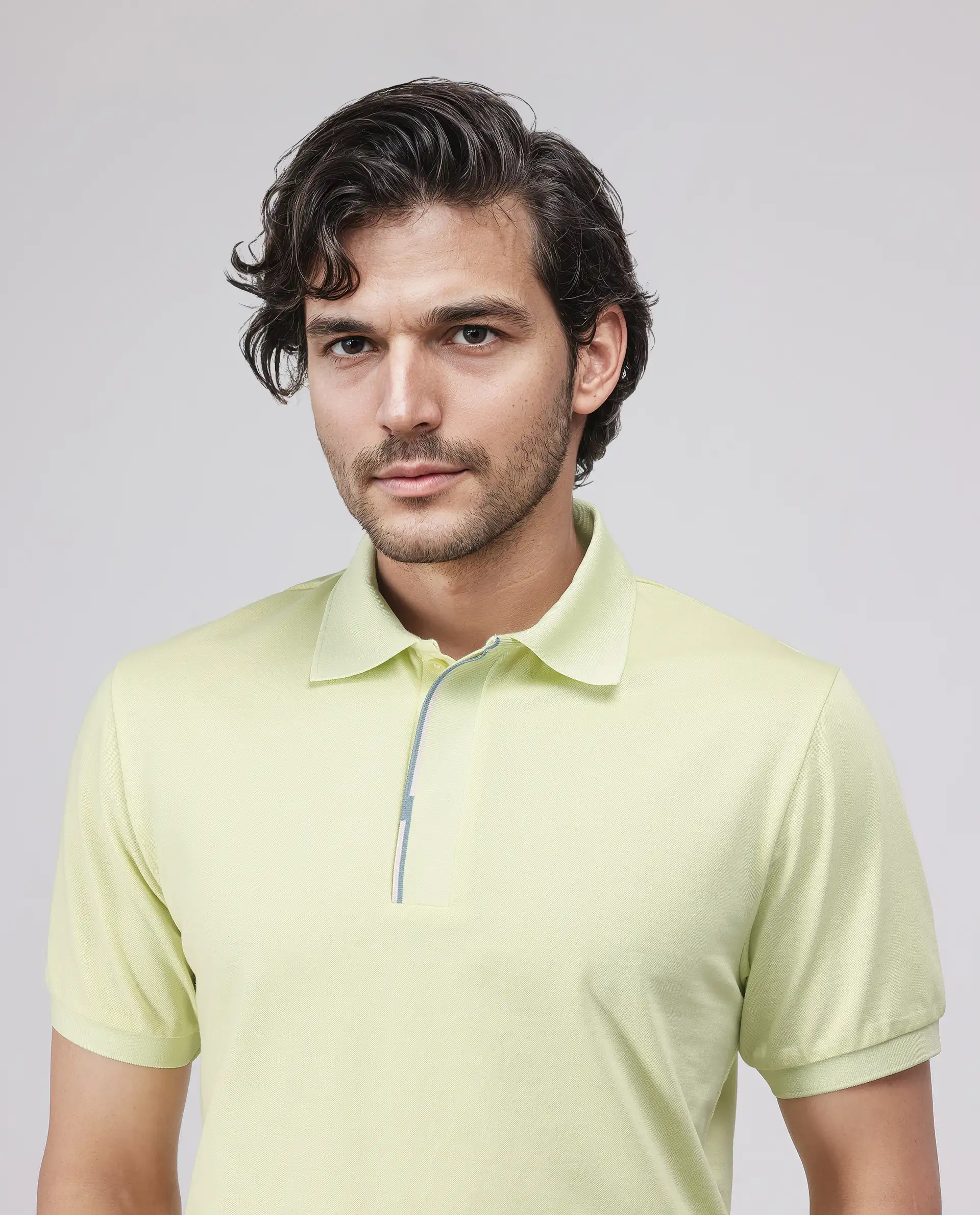 Rare Rabbit Men's Mor Light Yellow Cotton Blend Plain Regular Fit Half Sleeve Polo - Image 8
