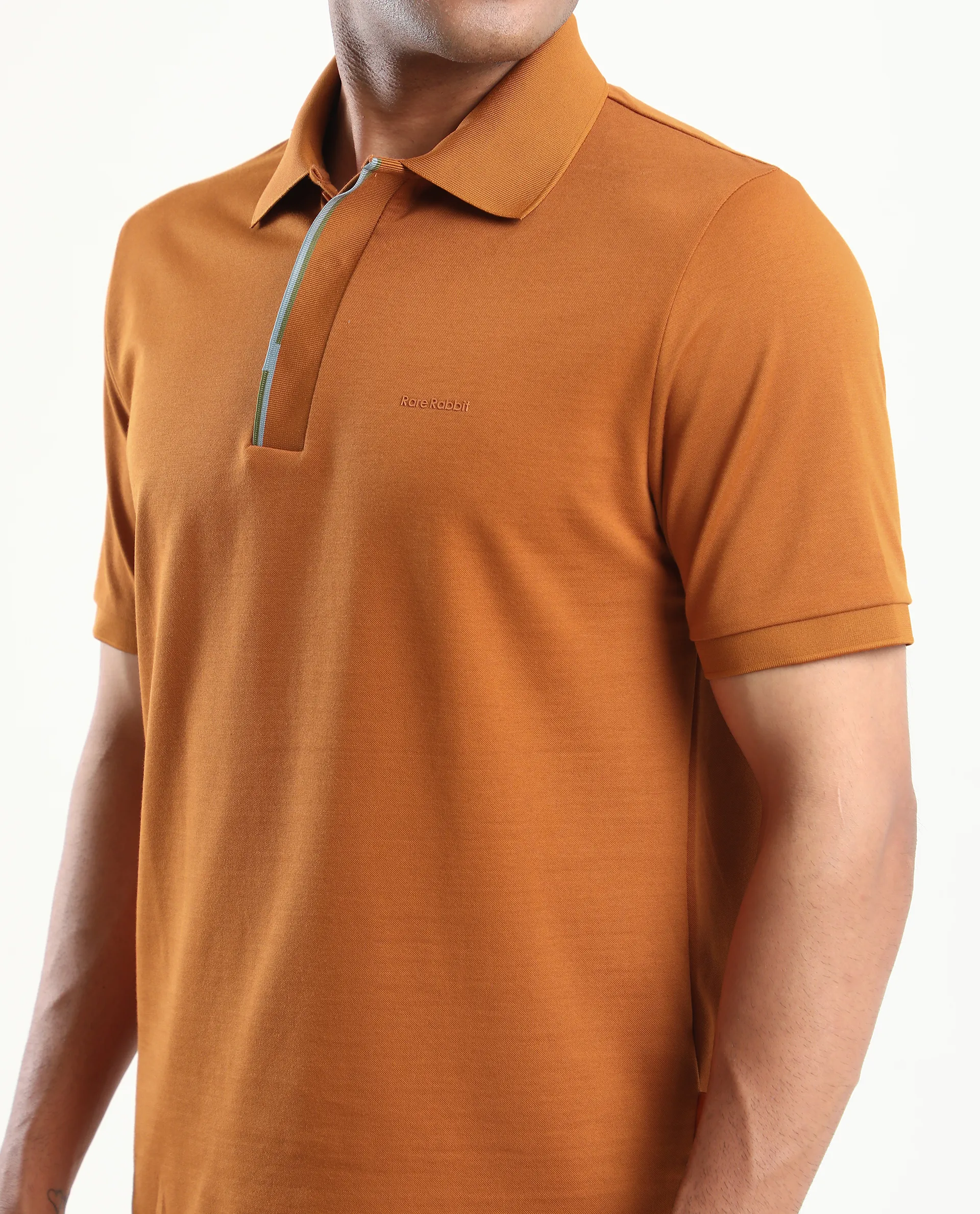 Rare Rabbit Men's Mor Rust Cotton Blend Plain Regular Fit Half Sleeve Polo - Image 3