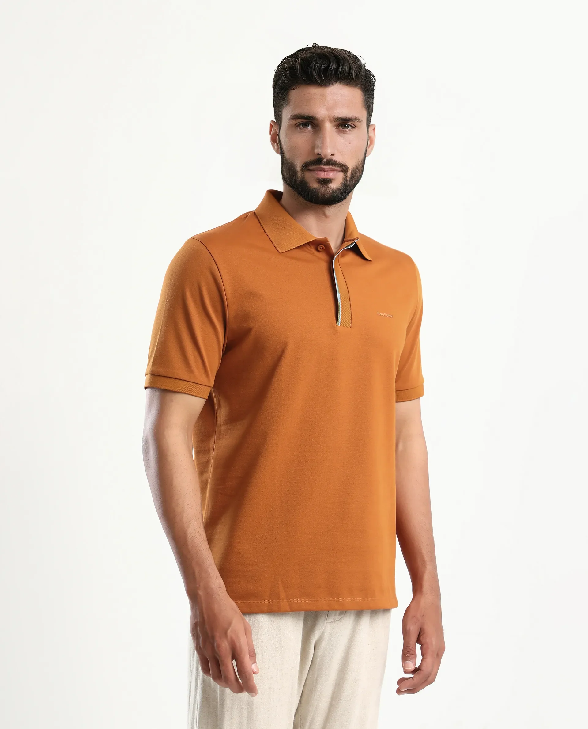 Rare Rabbit Men's Mor Rust Cotton Blend Plain Regular Fit Half Sleeve Polo - Image 6