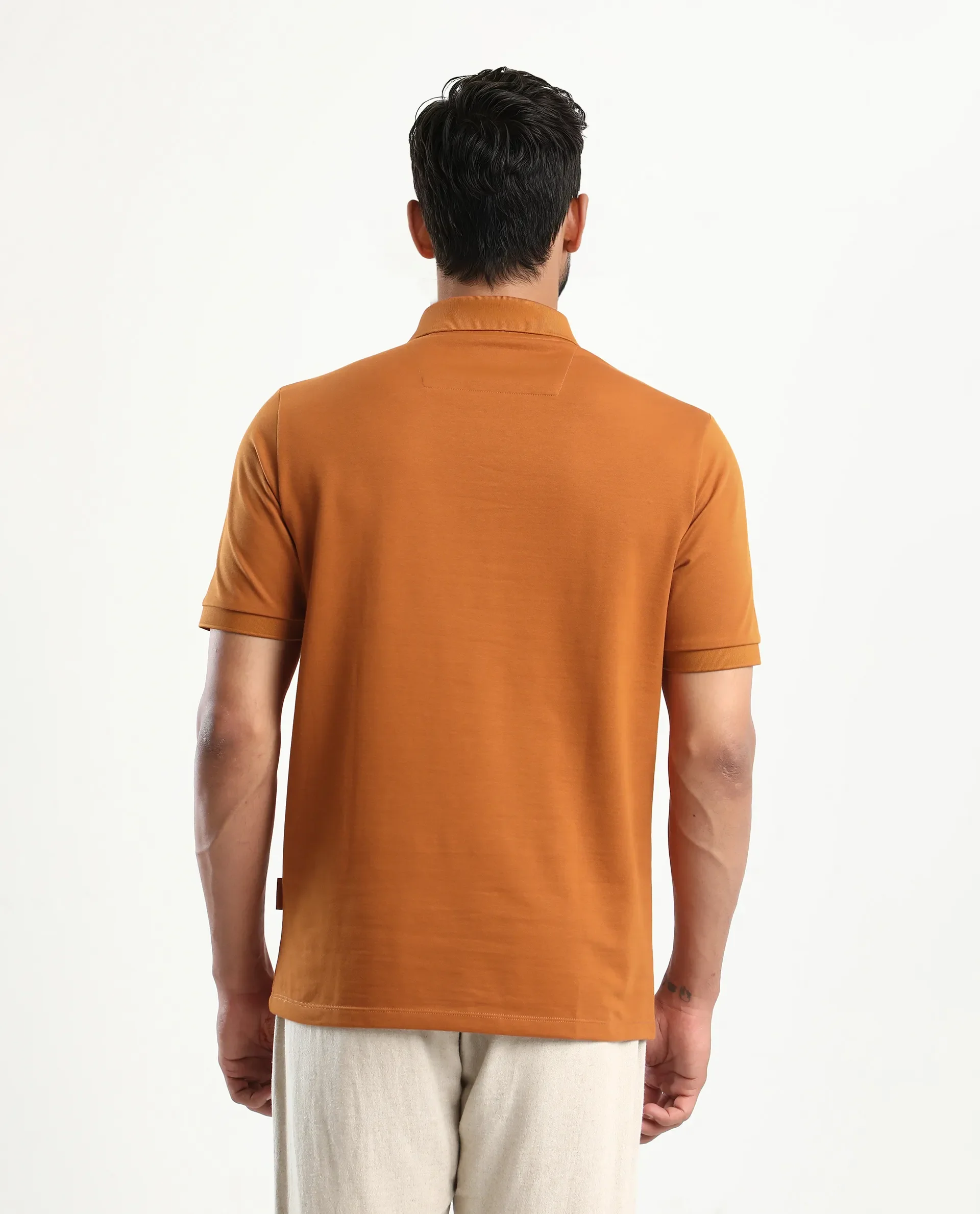 Rare Rabbit Men's Mor Rust Cotton Blend Plain Regular Fit Half Sleeve Polo - Image 8