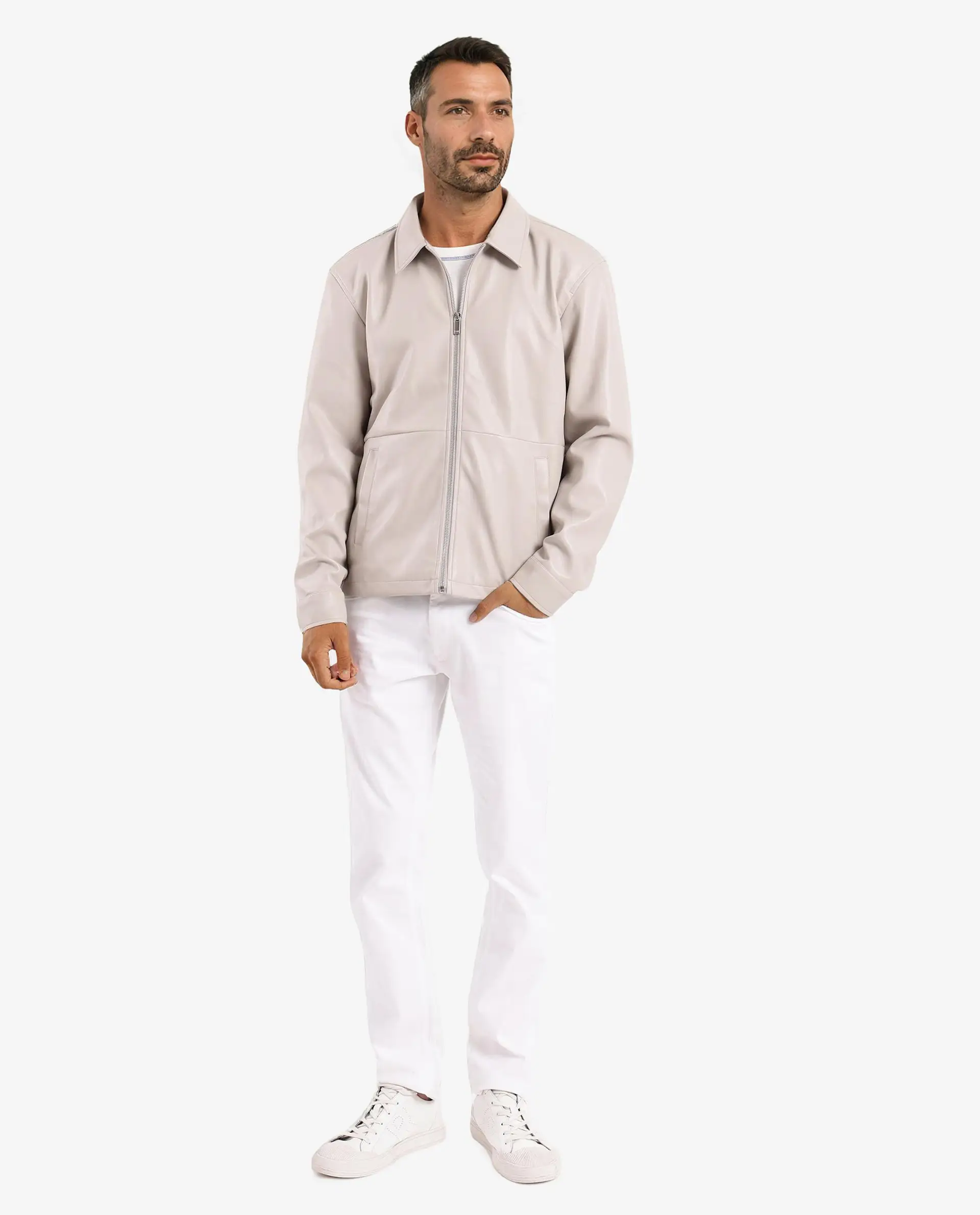 Rare Rabbit Men's Morat Beige Polyester Plain Relaxed Fit Full Sleeve Spread Collar Jacket - Image 2