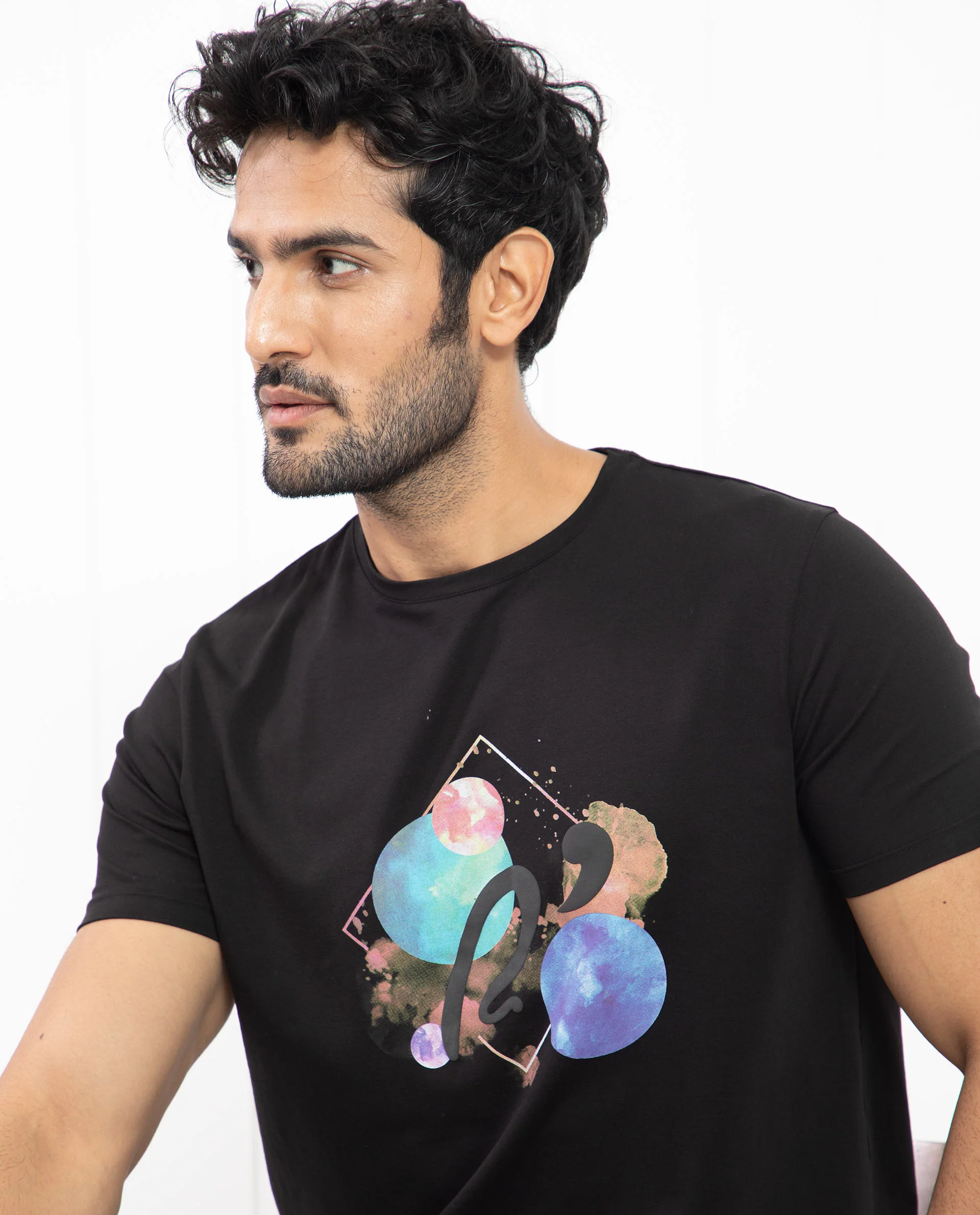 Rare Rabbit Men's Moreno Black Cotton Graphic Print Regular Fit Half Sleeve Crew Neck T-Shirt - Image 3