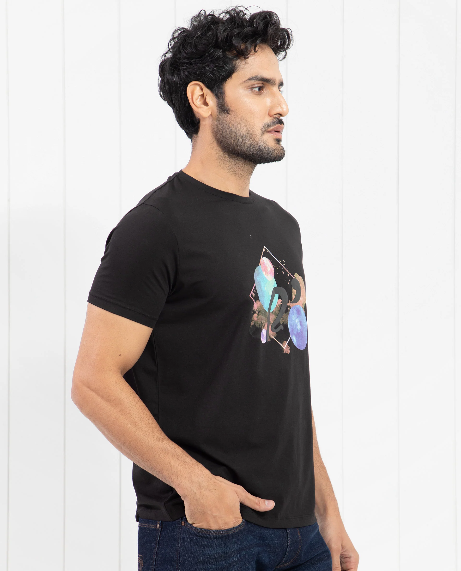 Rare Rabbit Men's Moreno Black Cotton Graphic Print Regular Fit Half Sleeve Crew Neck T-Shirt - Image 6