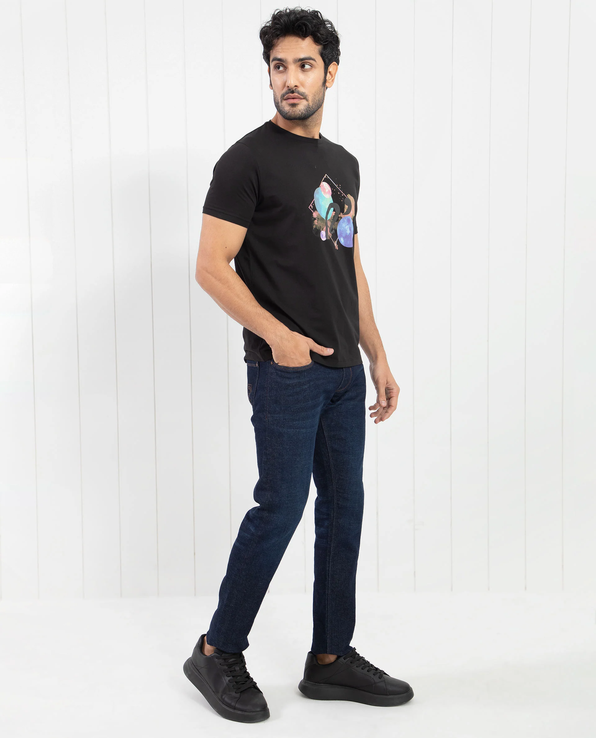Rare Rabbit Men's Moreno Black Cotton Graphic Print Regular Fit Half Sleeve Crew Neck T-Shirt - Image 7