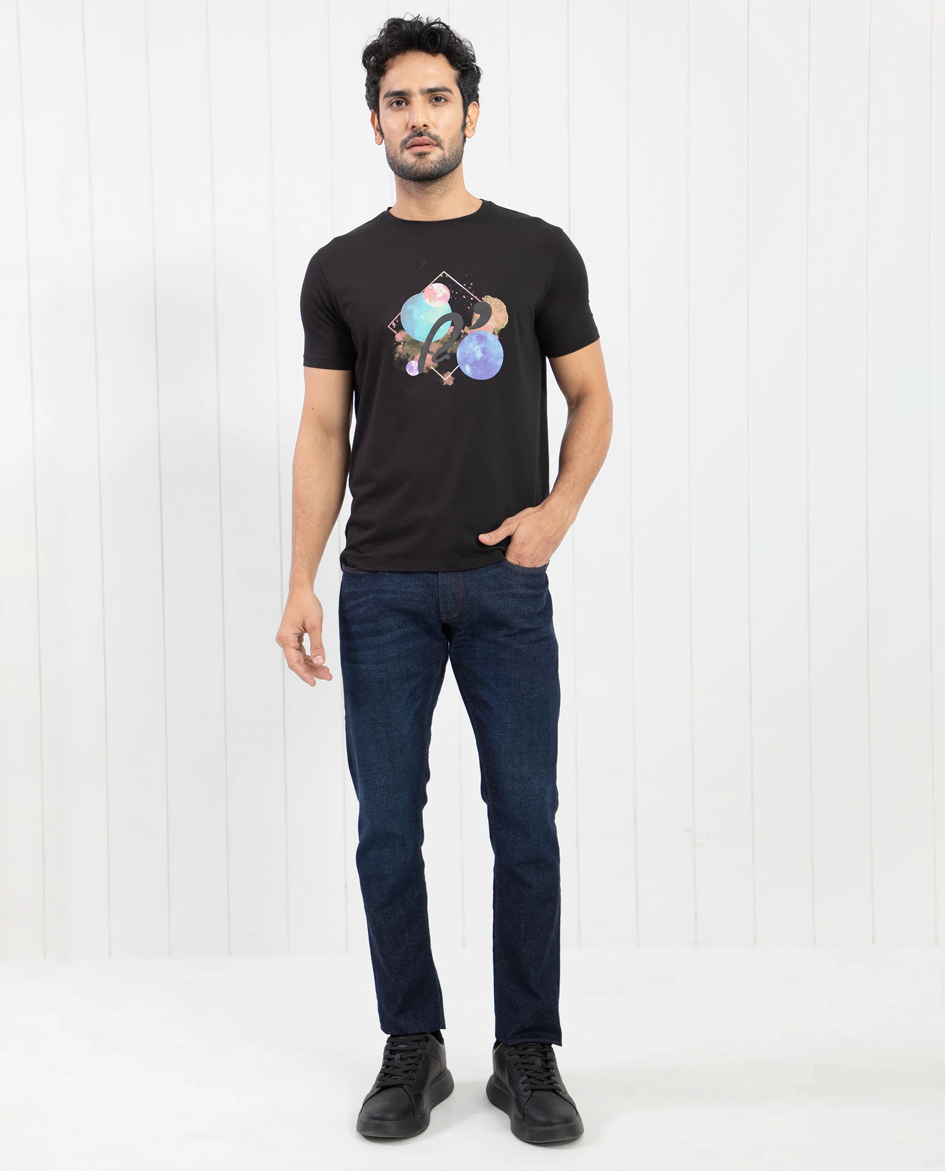 Rare Rabbit Men's Moreno Black Cotton Graphic Print Regular Fit Half Sleeve Crew Neck T-Shirt - Image 8