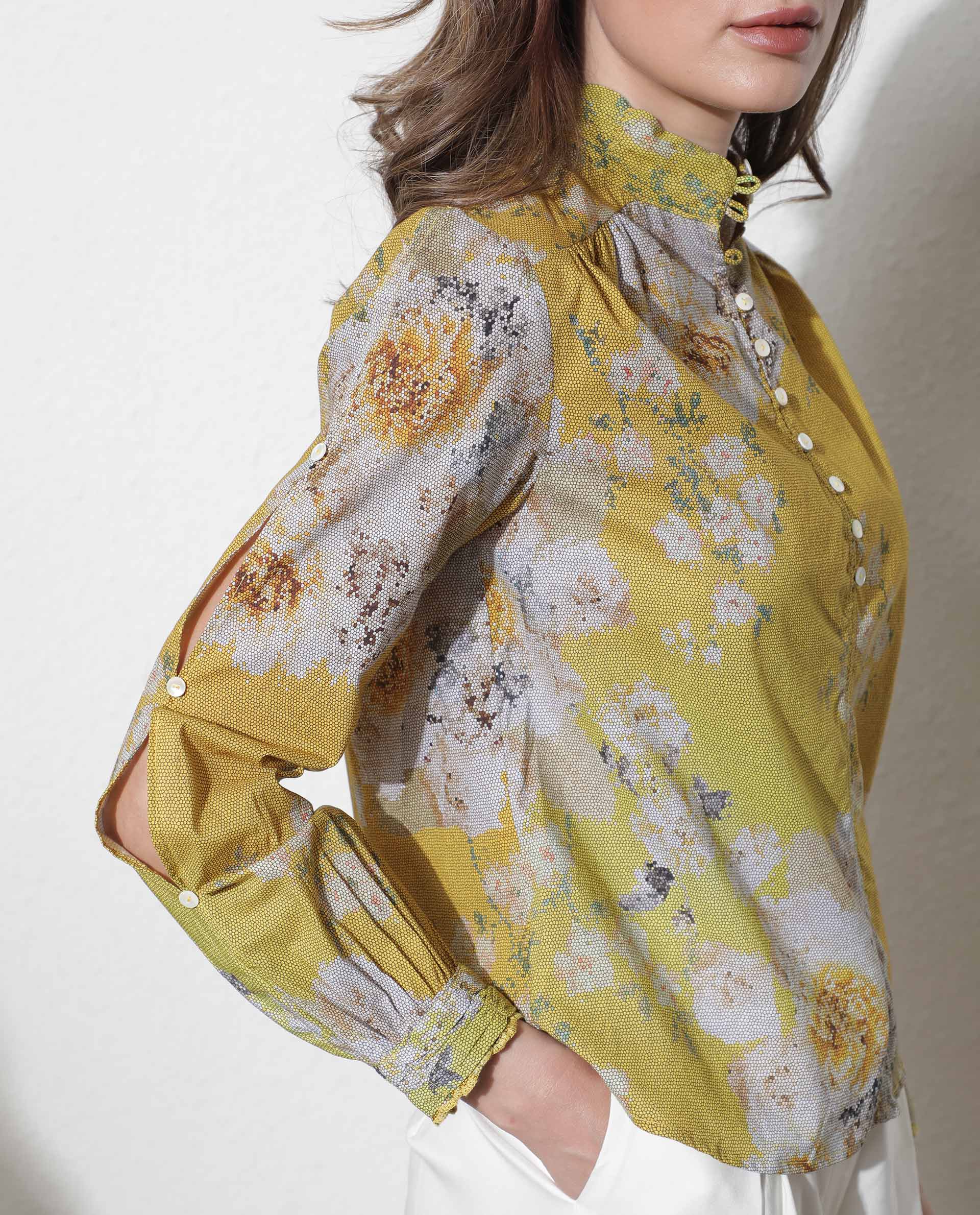 Rareism Women's Morgan Yellow Cotton High Neck Floral Print Regular Fit Top - Image 2