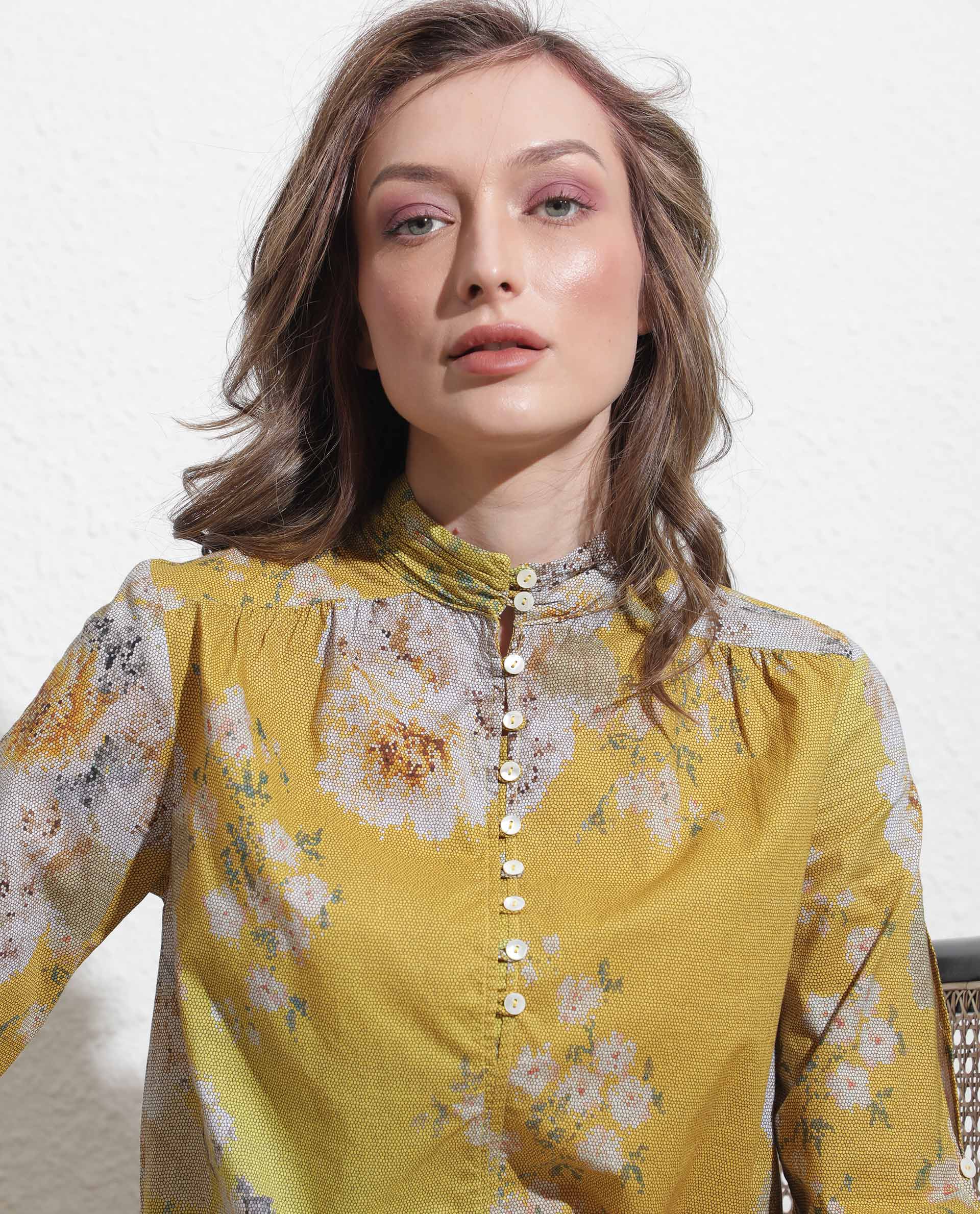 Rareism Women's Morgan Yellow Cotton High Neck Floral Print Regular Fit Top - Image 8