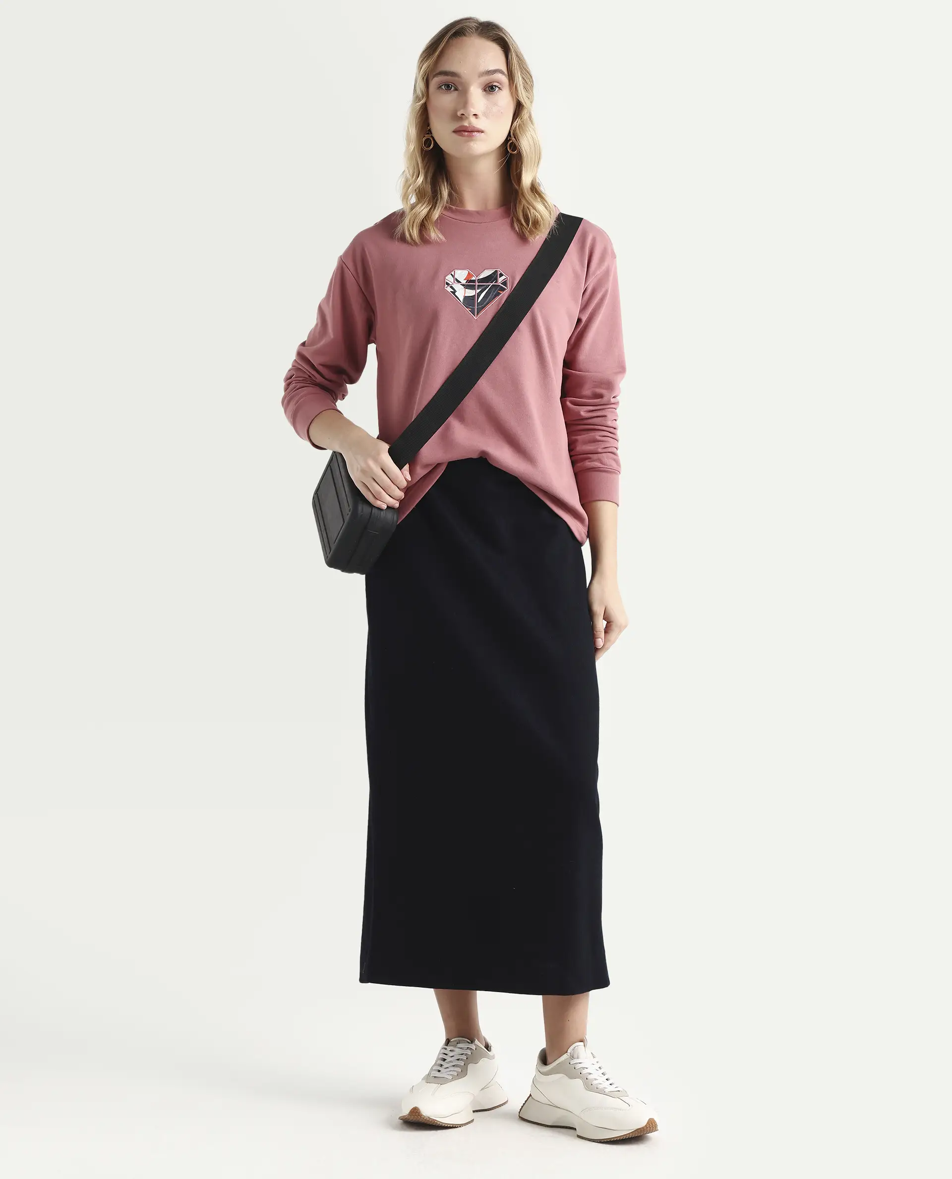 Rareism Women's Morin Dusky Pink Polyester Blend Crew Neck Graphic Print Cuffed Sleeve Regular Fit Sweatshirt - Image 2