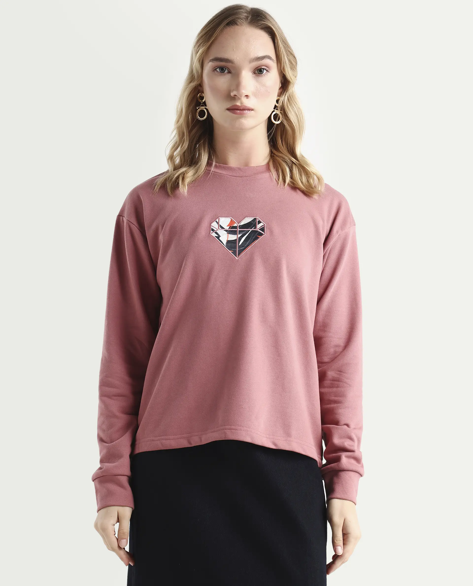 Rareism Women's Morin Dusky Pink Polyester Blend Crew Neck Graphic Print Cuffed Sleeve Regular Fit Sweatshirt - Image 3