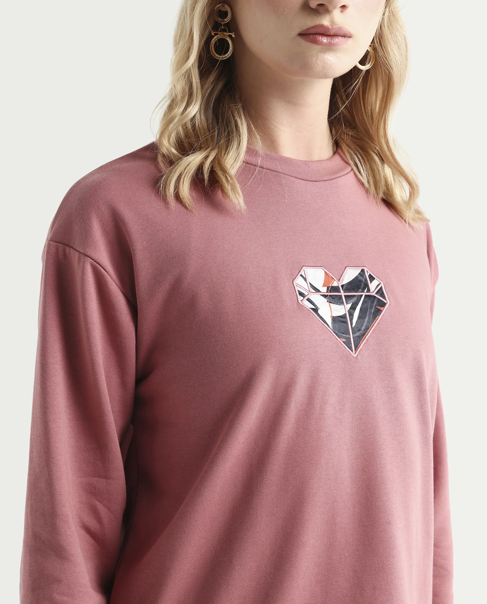 Rareism Women's Morin Dusky Pink Polyester Blend Crew Neck Graphic Print Cuffed Sleeve Regular Fit Sweatshirt - Image 4
