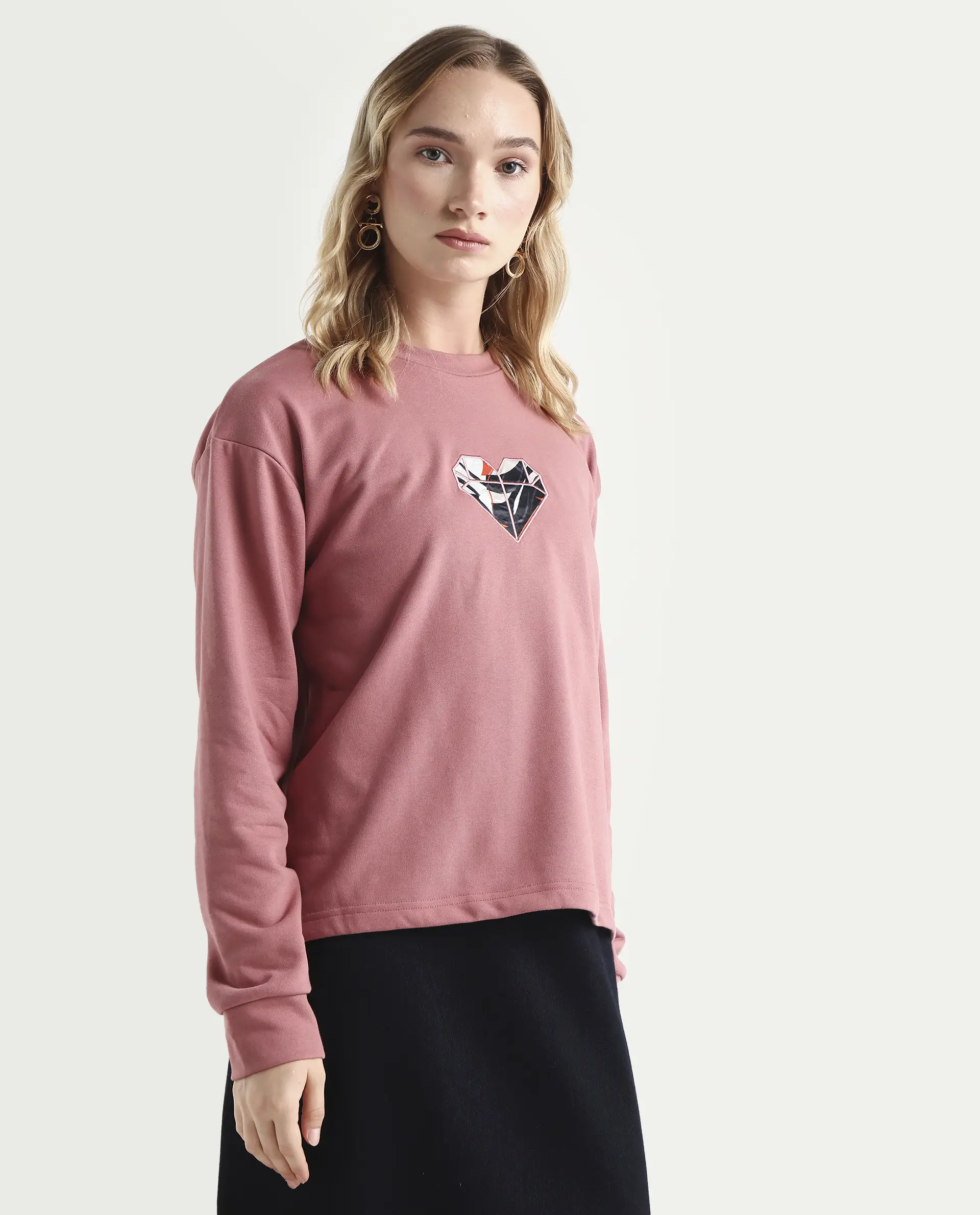 Rareism Women's Morin Dusky Pink Polyester Blend Crew Neck Graphic Print Cuffed Sleeve Regular Fit Sweatshirt - Image 6