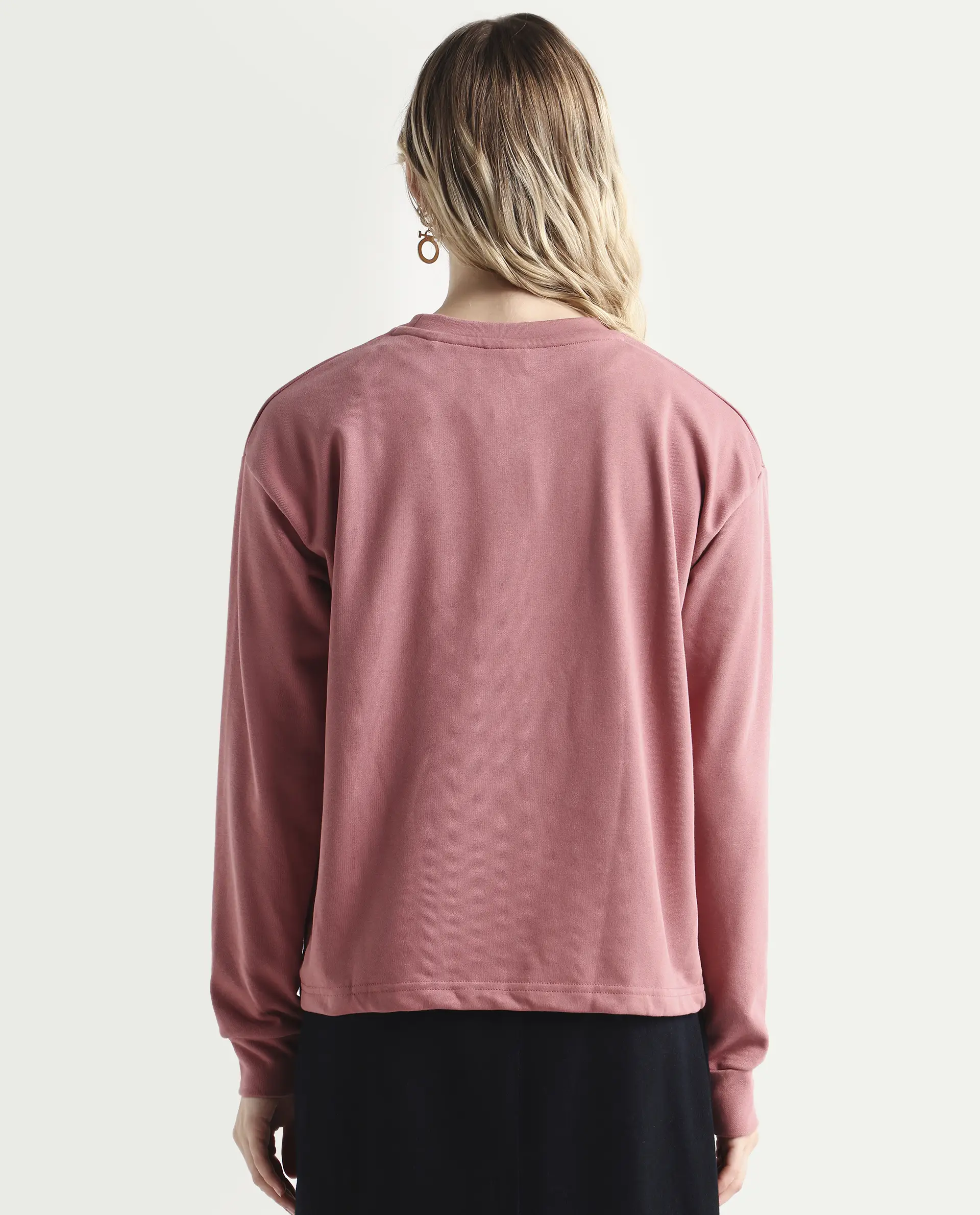 Rareism Women's Morin Dusky Pink Polyester Blend Crew Neck Graphic Print Cuffed Sleeve Regular Fit Sweatshirt - Image 7