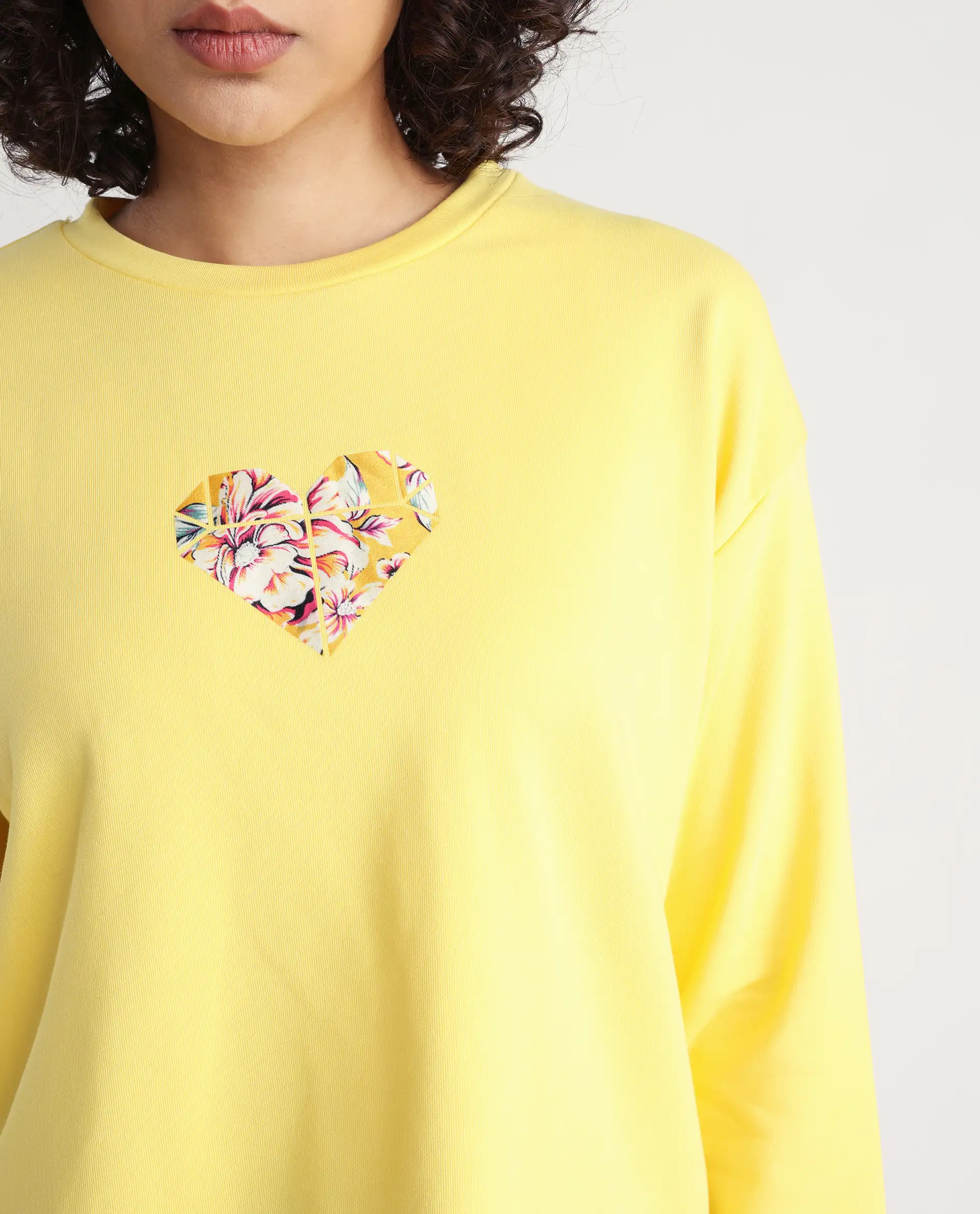 Rareism Women's Morin Yellow Polyester Blend Crew Neck Graphic Print Cuffed Sleeve Regular Fit Sweatshirt - Image 4