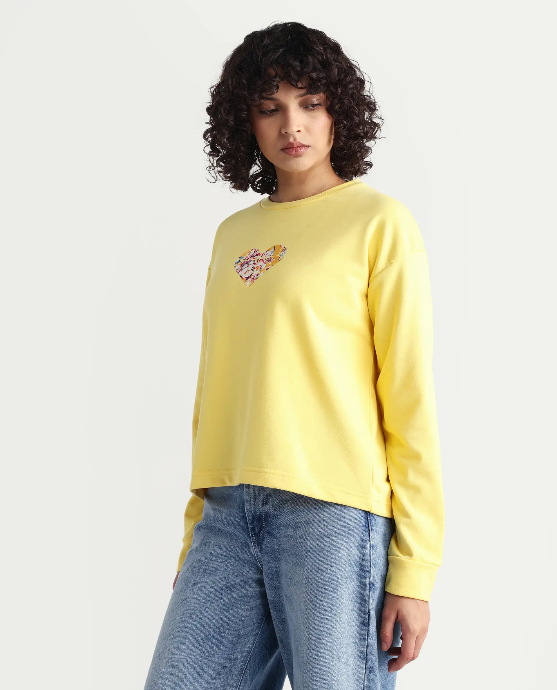 Rareism Women's Morin Yellow Polyester Blend Crew Neck Graphic Print Cuffed Sleeve Regular Fit Sweatshirt - Image 7