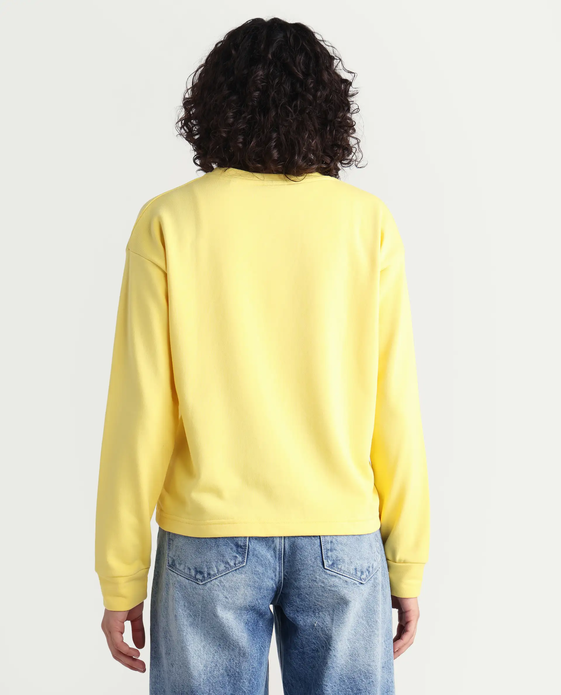 Rareism Women's Morin Yellow Polyester Blend Crew Neck Graphic Print Cuffed Sleeve Regular Fit Sweatshirt - Image 8