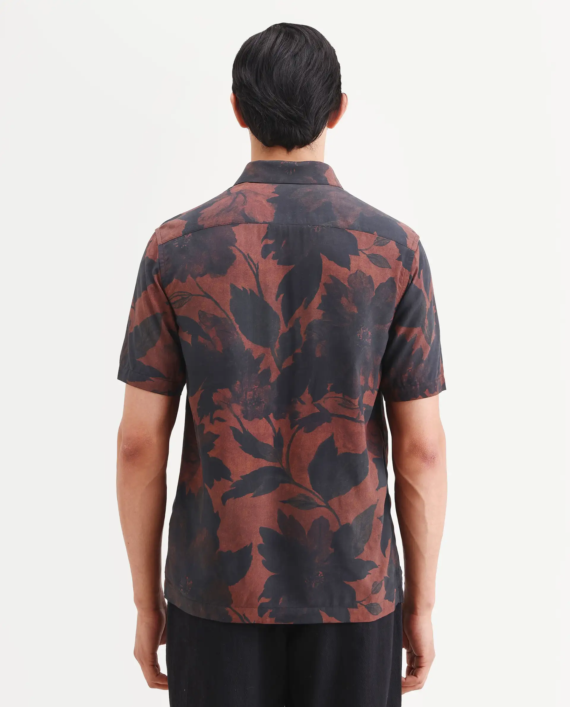 Rare Rabbit Men's Mork Dusky Brown Viscose Fabric Half Sleeve Spread Collar Regular Fit Tropical Print Shirt - Image 7