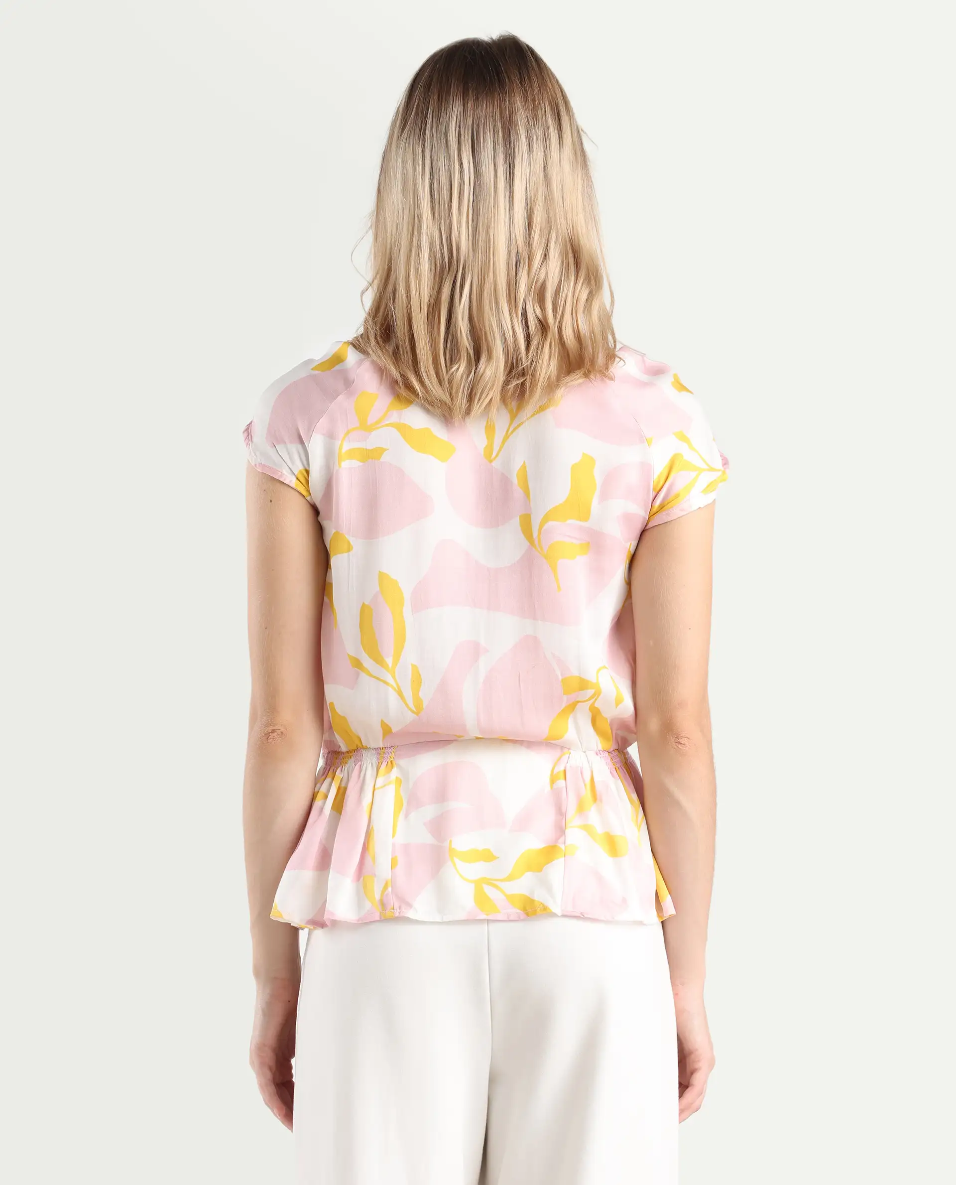 Rareism Women's Morning Pink V-Neck Abstract Print Sleeveless Knee Length Regular Fit Top - Image 7