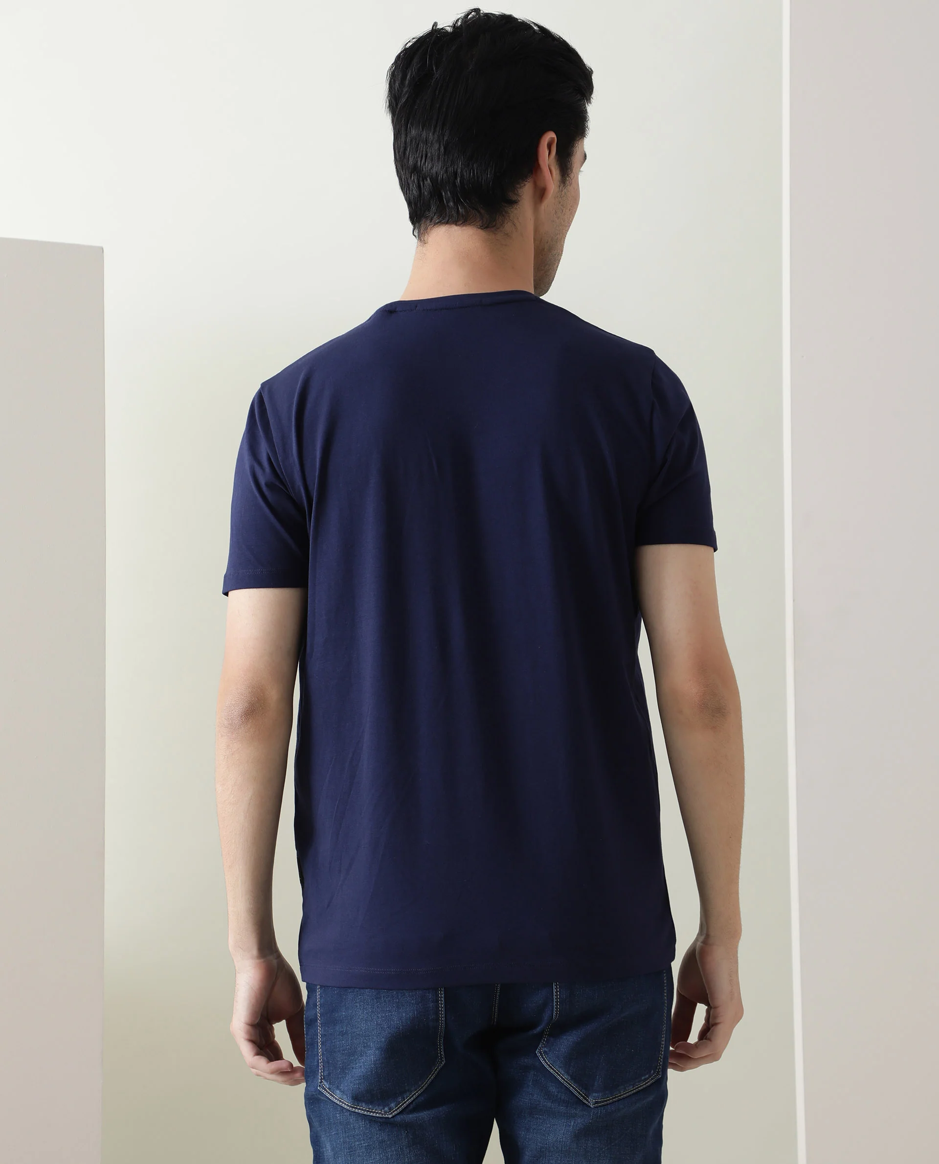 Rare Rabbit Men's Morph Navy Cotton Graphic Print Slim Fit Half Sleeve Crew Neck T-Shirt - Image 5