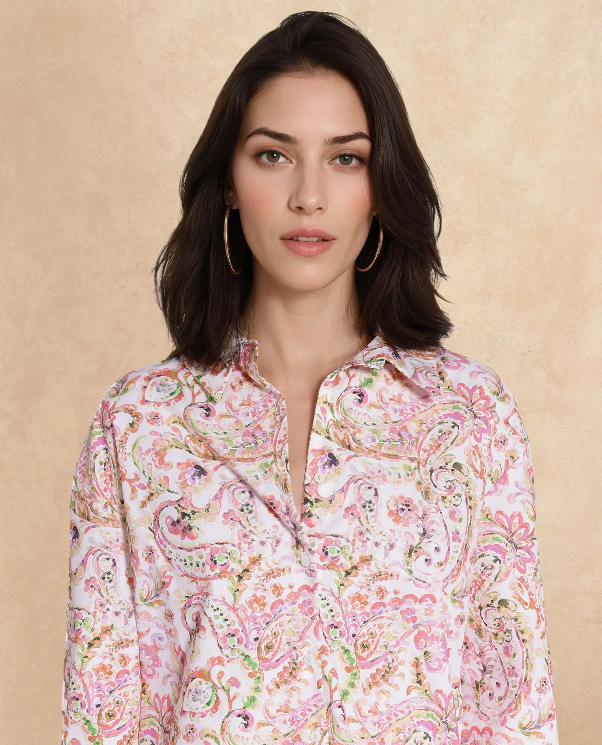 Rareism Women's Morr Light Multi Cotton Drop Collar Paisley Print Cuffed Sleeve Mini Relaxed Fit Dress - Image 2